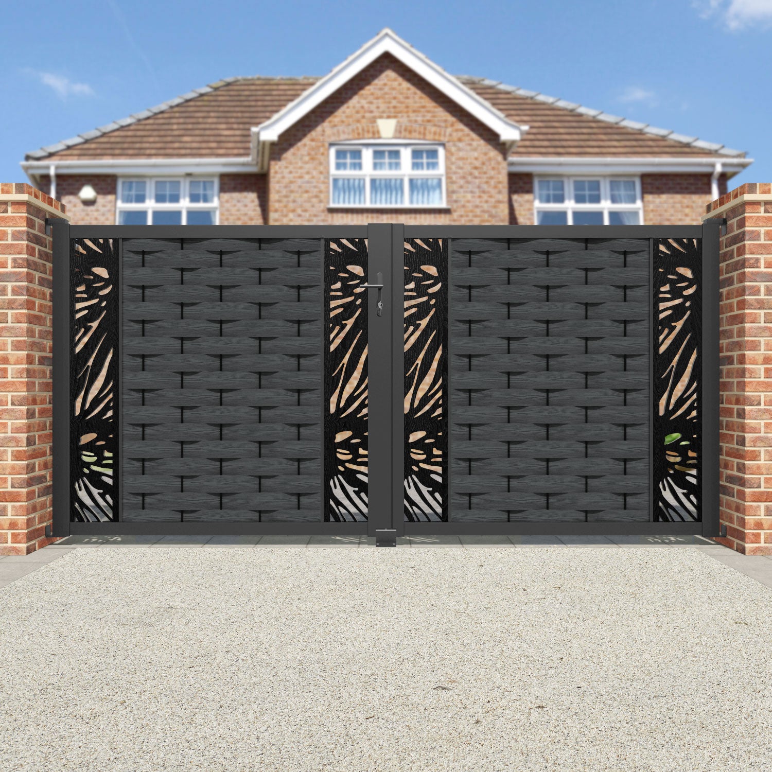 Ripple Poppy Straight Top Driveway Gate - Dark Grey - Middle & End Screen