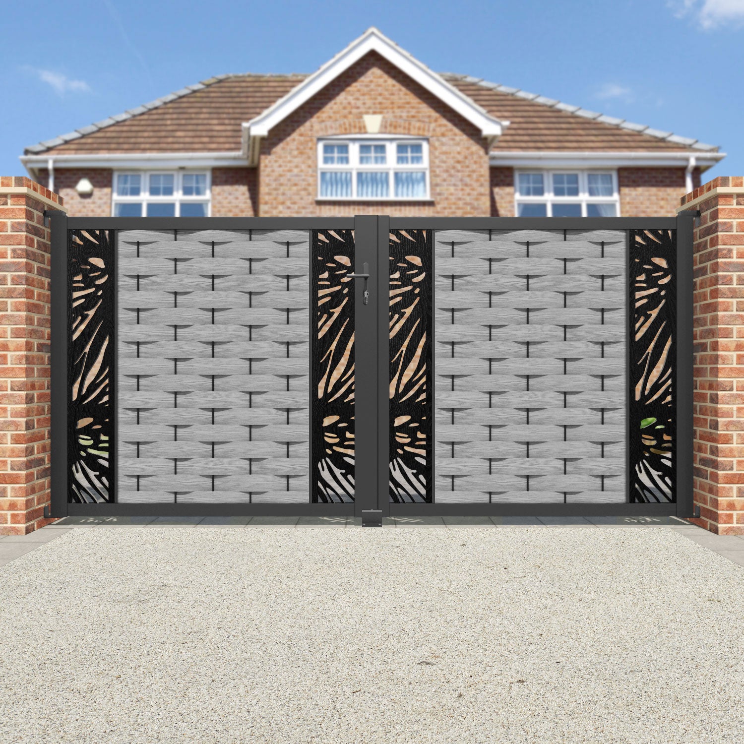 Ripple Poppy Straight Top Driveway Gate - Light Grey - Middle & End Screen