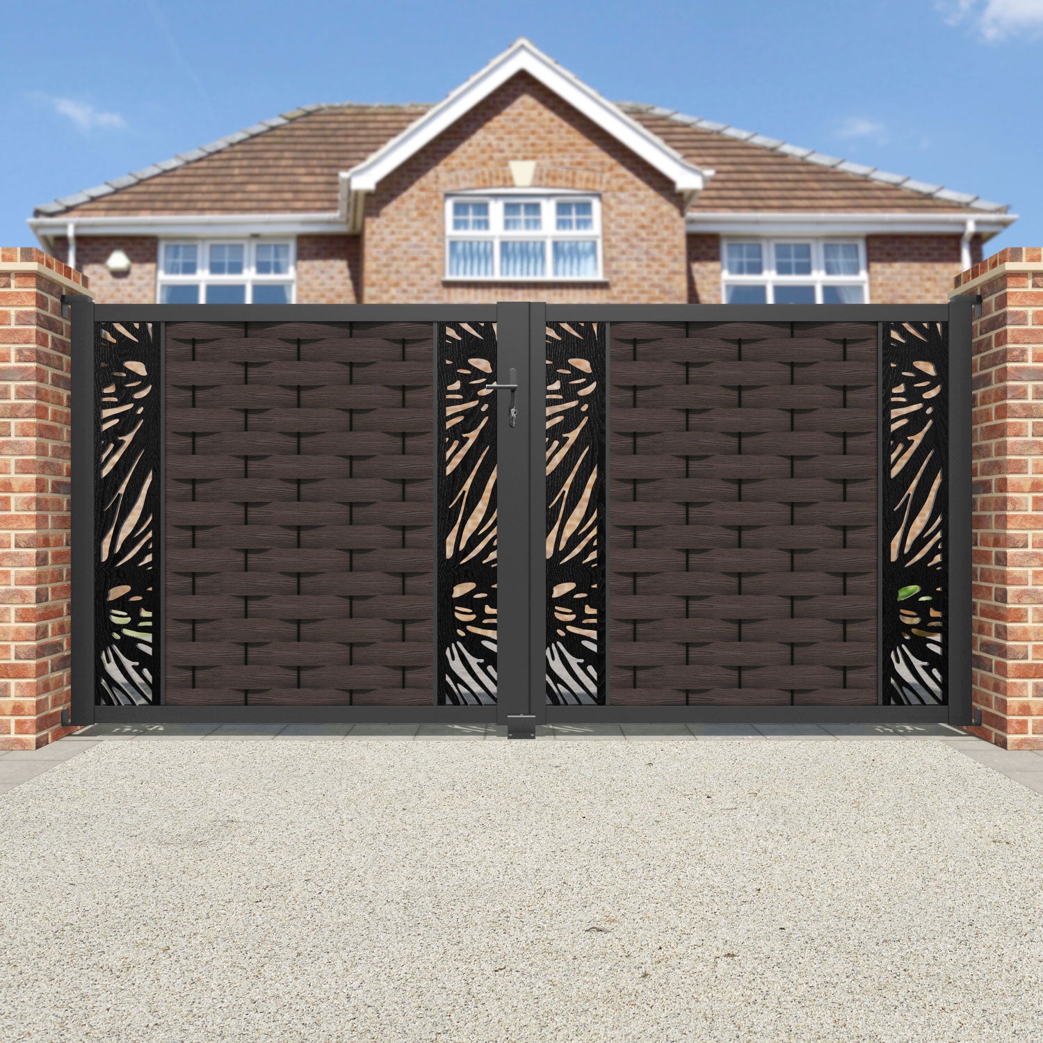 Ripple Poppy Straight Top Driveway Gate - Mid Brown - Middle & End Screen