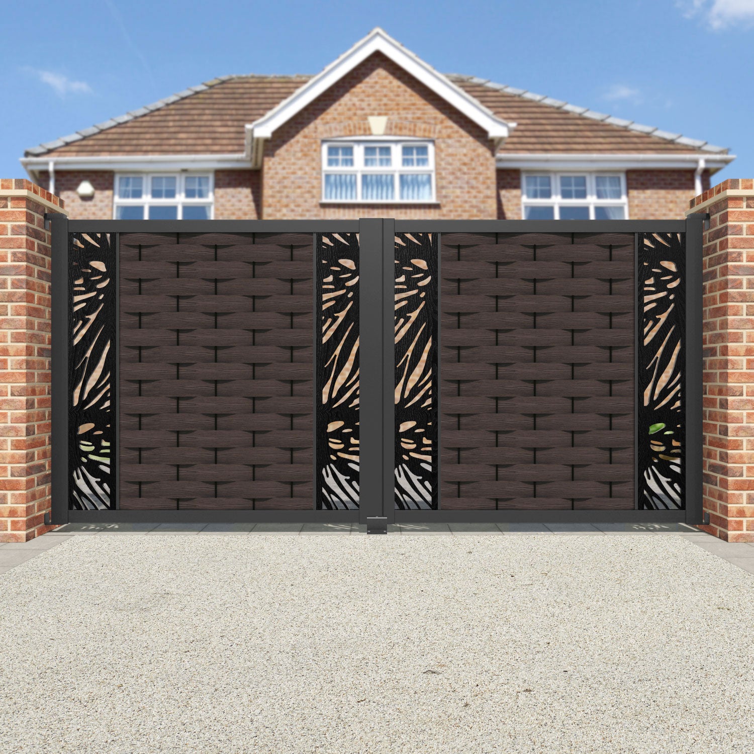 Ripple Poppy Straight Top Driveway Gate - Mid Brown - Middle & End Screen