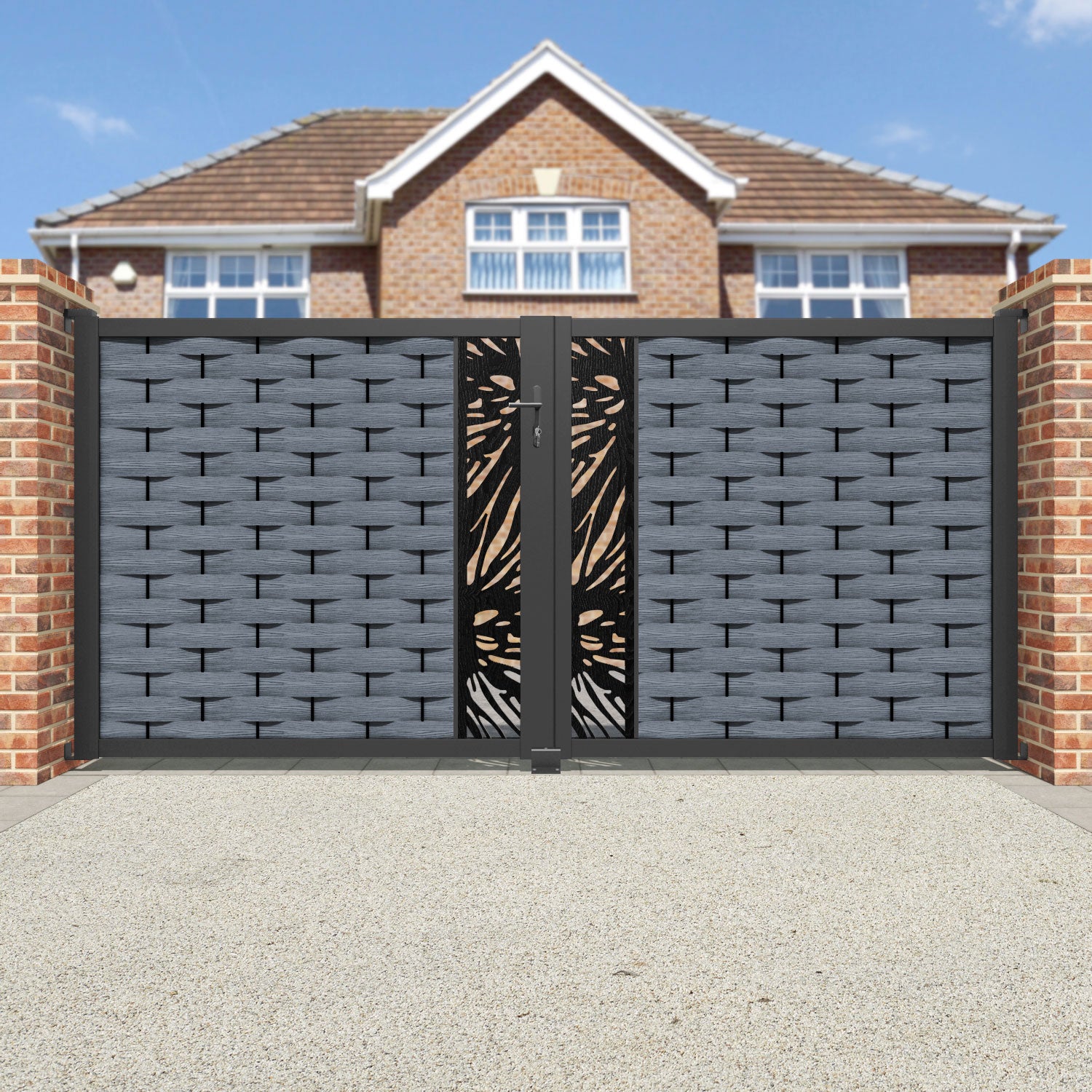Ripple Poppy Straight Top Driveway Gate - Anthracite - Middle Screen