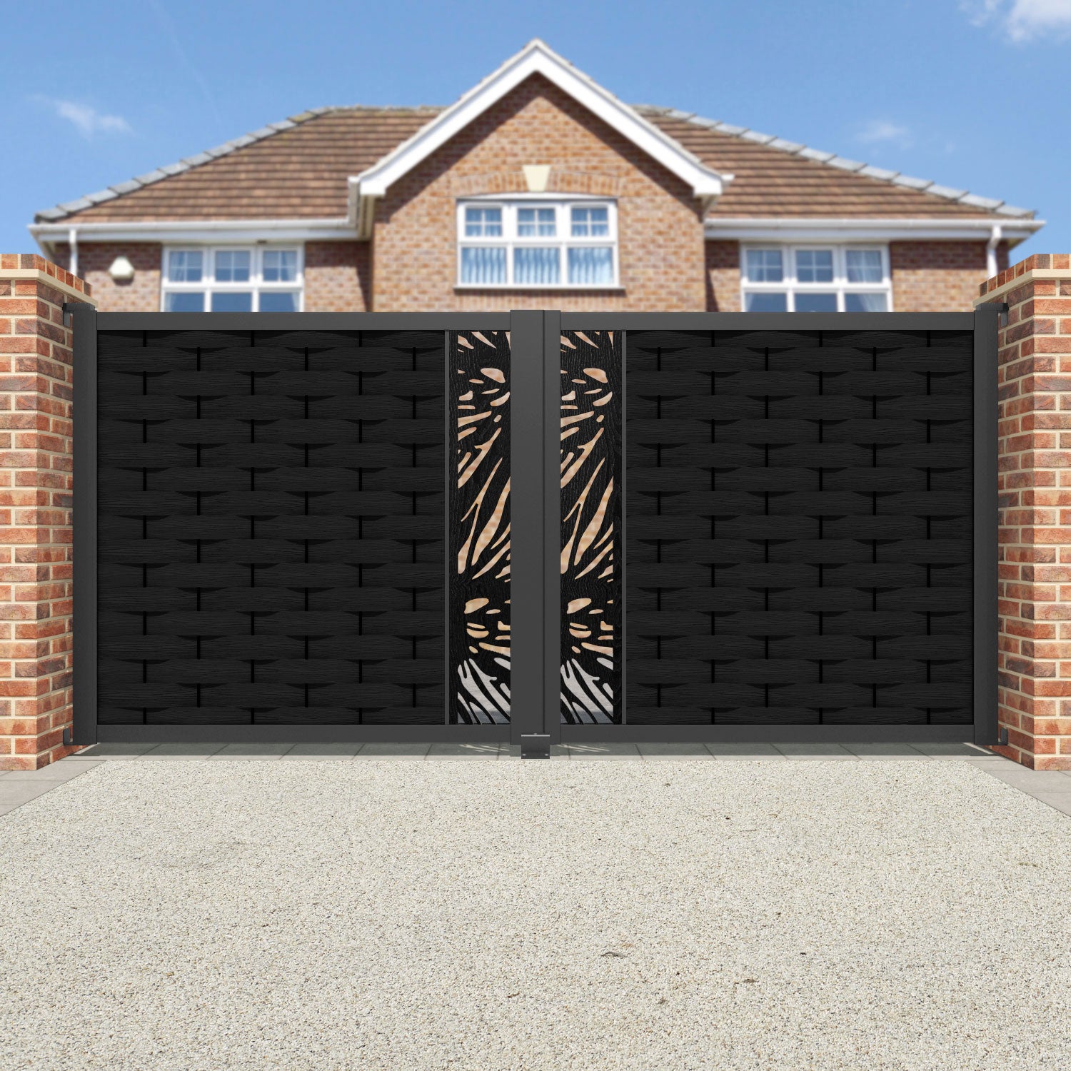 Ripple Poppy Straight Top Driveway Gate - Black - Middle Screen