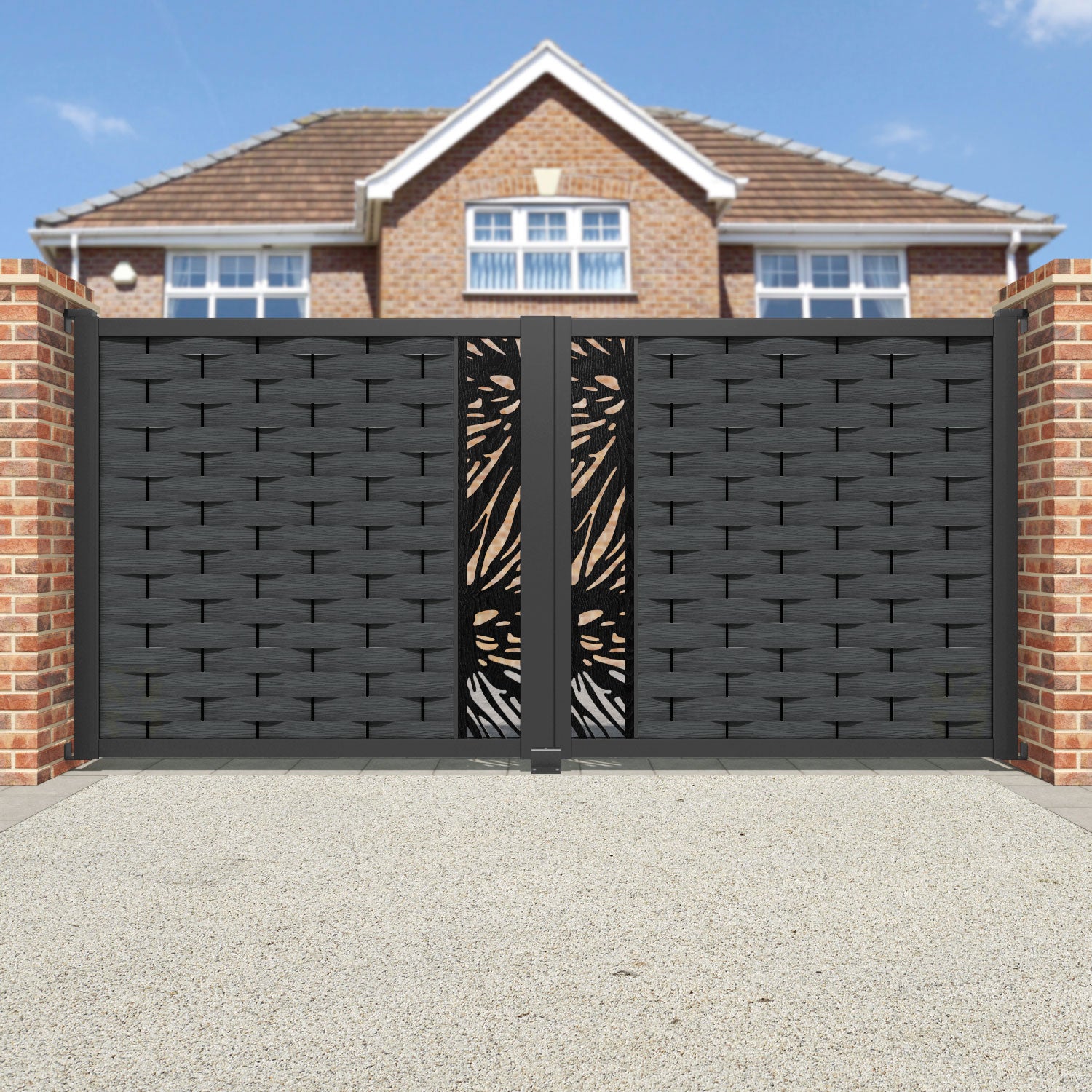 Ripple Poppy Straight Top Driveway Gate - Dark Grey - Middle Screen