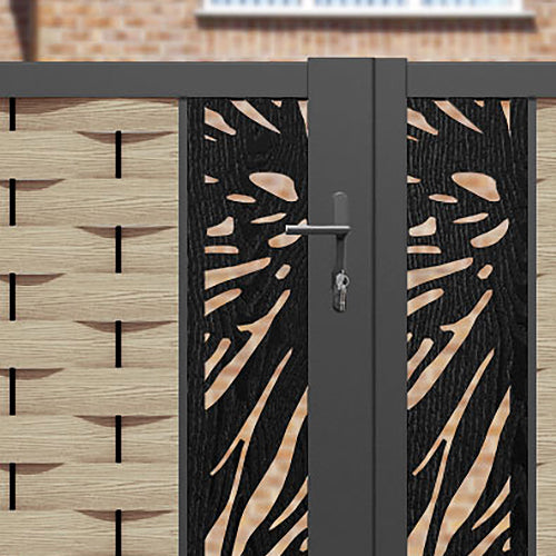 Ripple Poppy Straight Top Driveway Gate - Light Oak - Middle & End Screen