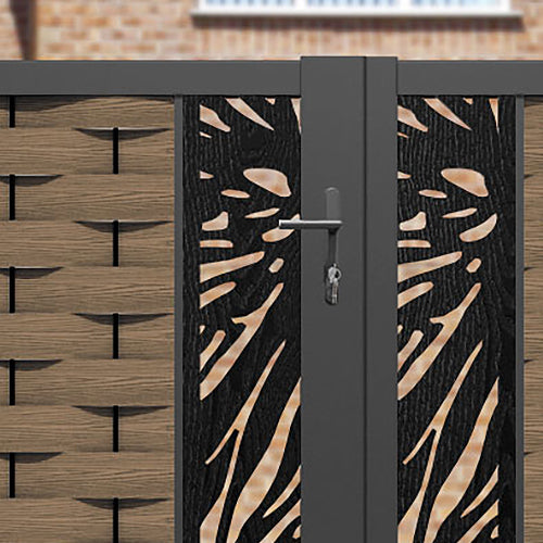 Ripple Poppy Straight Top Driveway Gate - Teak - Middle & End Screen