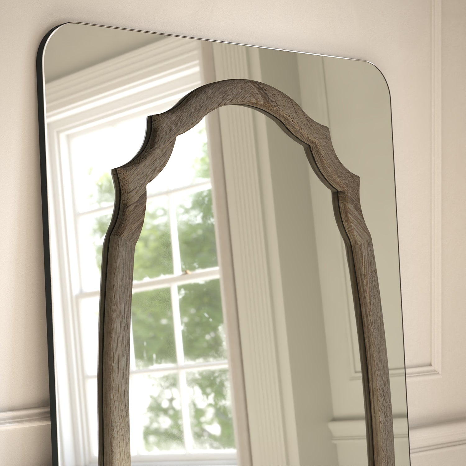 Porto Frame Within Rounded Rectangle Full-Length Leaner Mirror - with LED