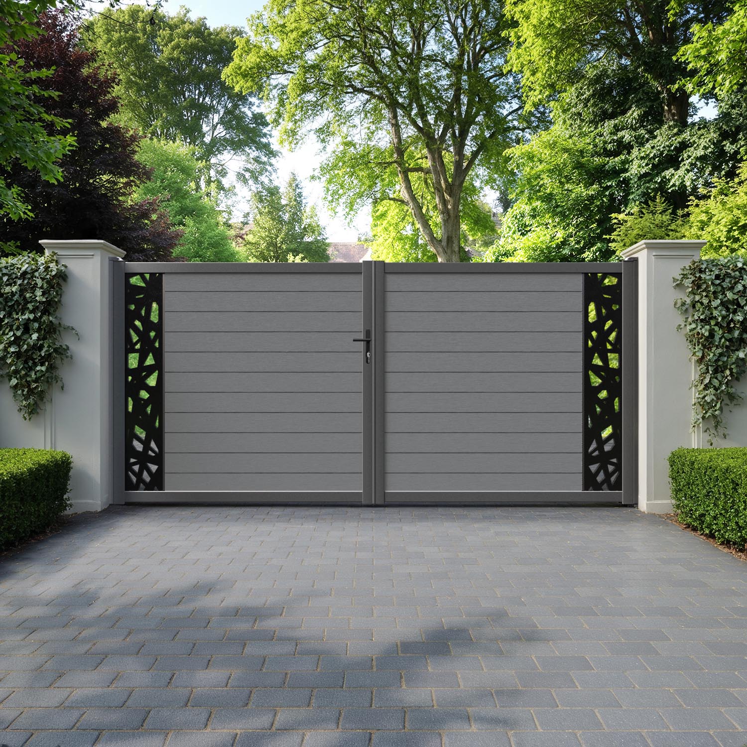 Fusion Prism Straight Top Driveway Gate - Mid Grey - End Screen
