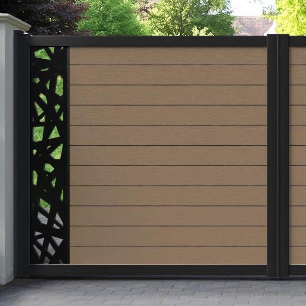 Fusion Prism Straight Top Driveway Gate - Teak - End Screen