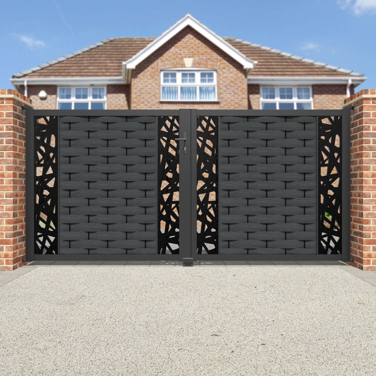 Ripple Prism Straight Top Driveway Gate - Dark Grey - Middle & End Screen
