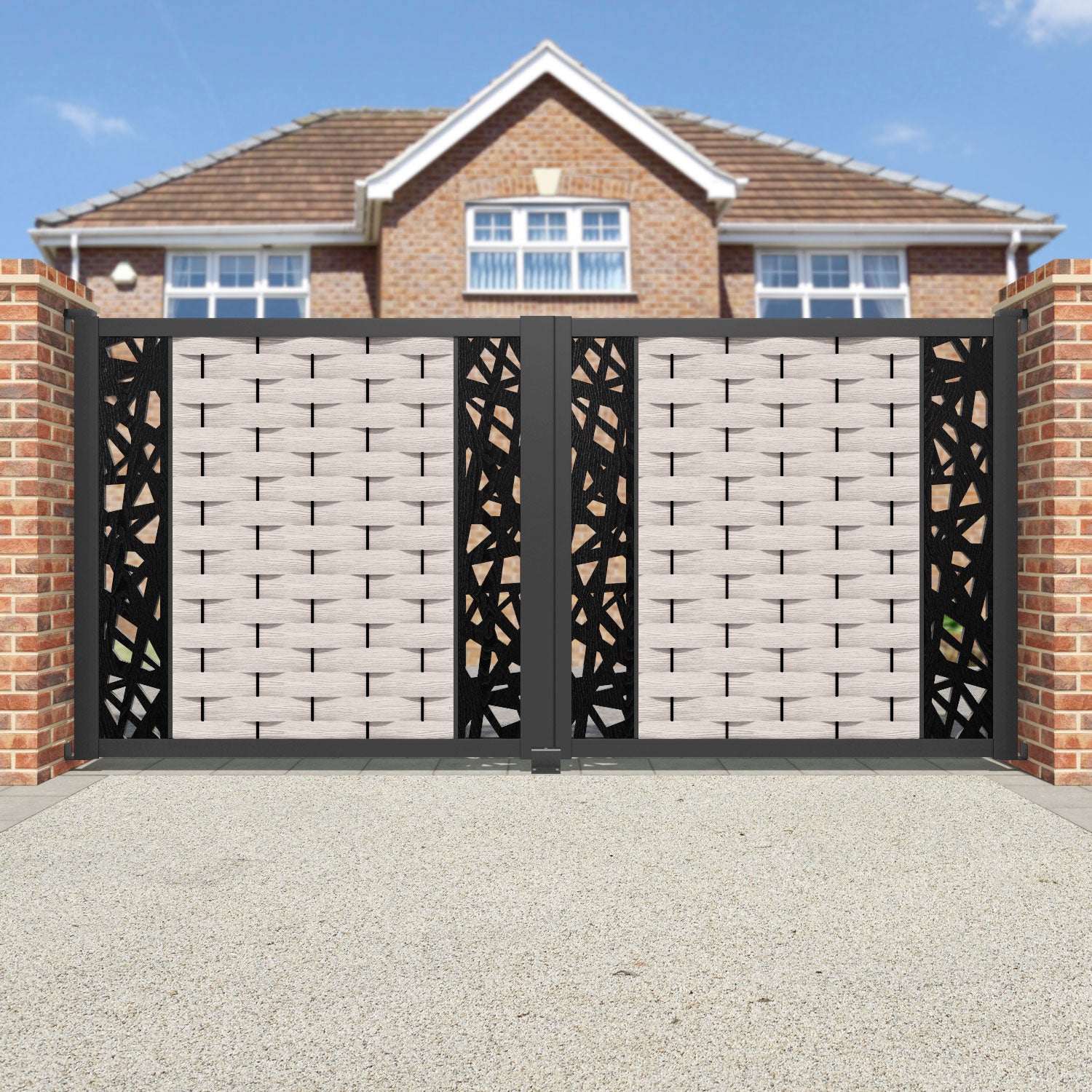 Ripple Prism Straight Top Driveway Gate - Mid Stone - Middle & End Screen