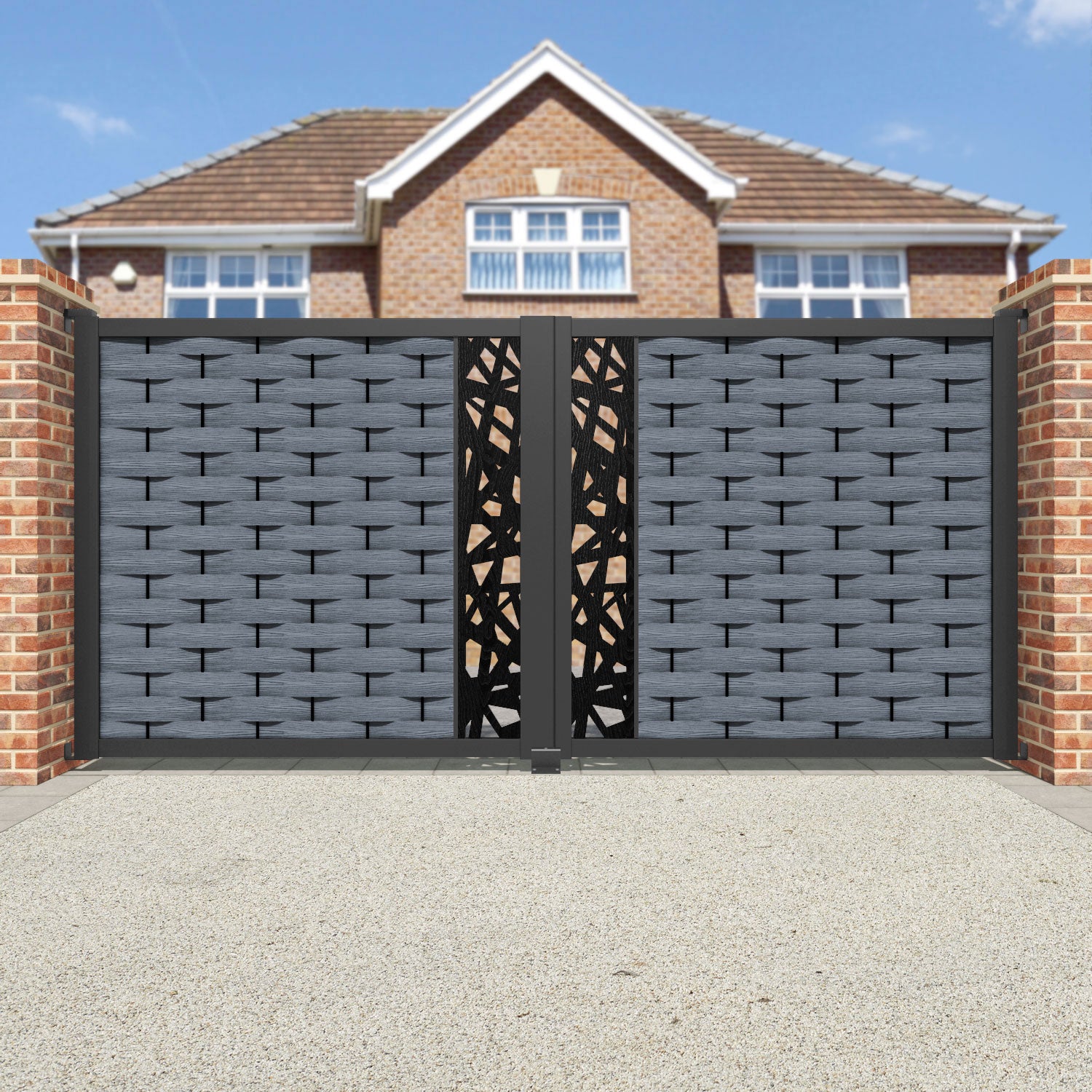Ripple Prism Straight Top Driveway Gate - Anthracite - Middle Screen