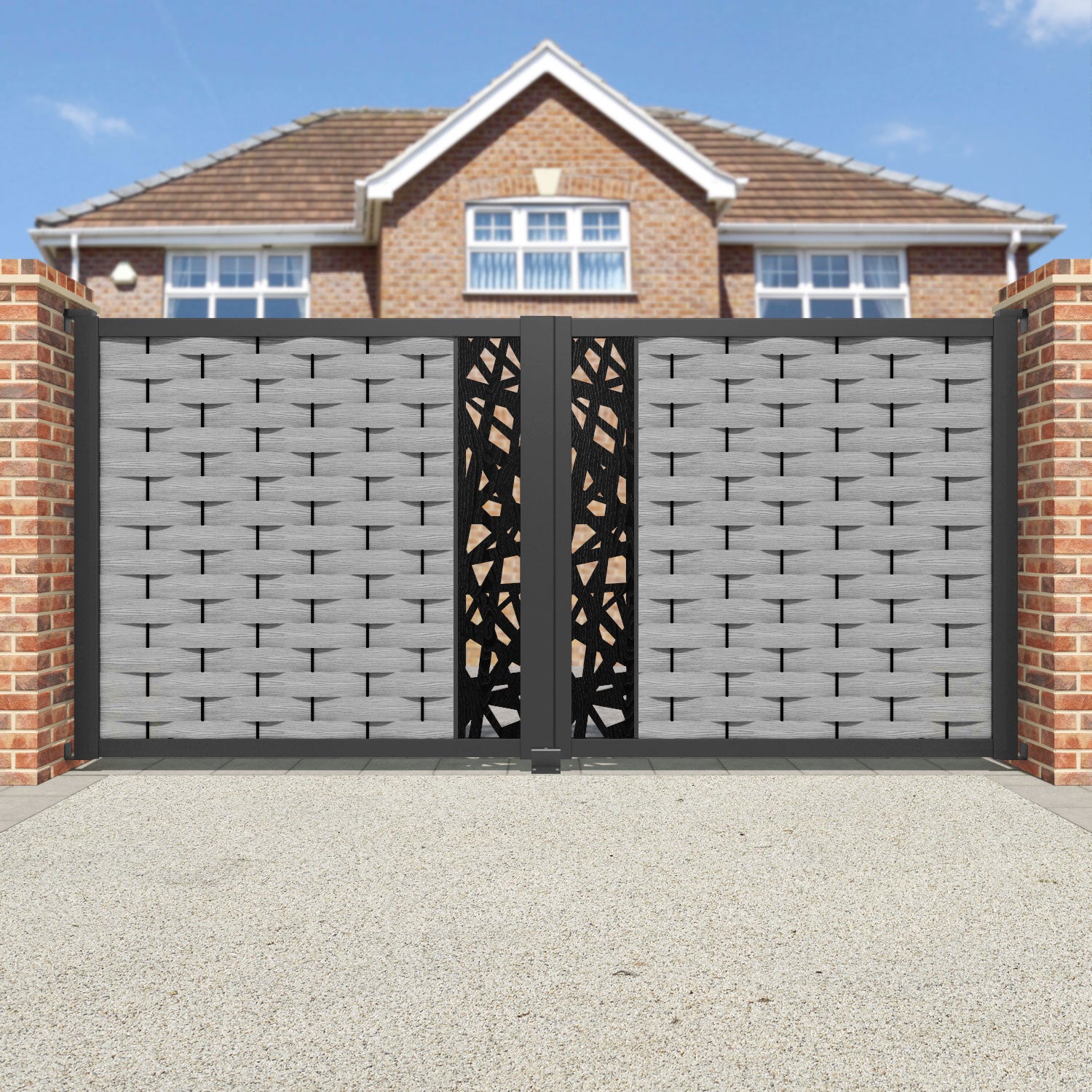 Ripple Prism Straight Top Driveway Gate - Light Grey - Middle Screen