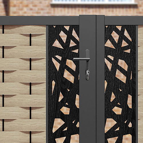 Ripple Prism Straight Top Driveway Gate - Light Oak - Middle & End Screen