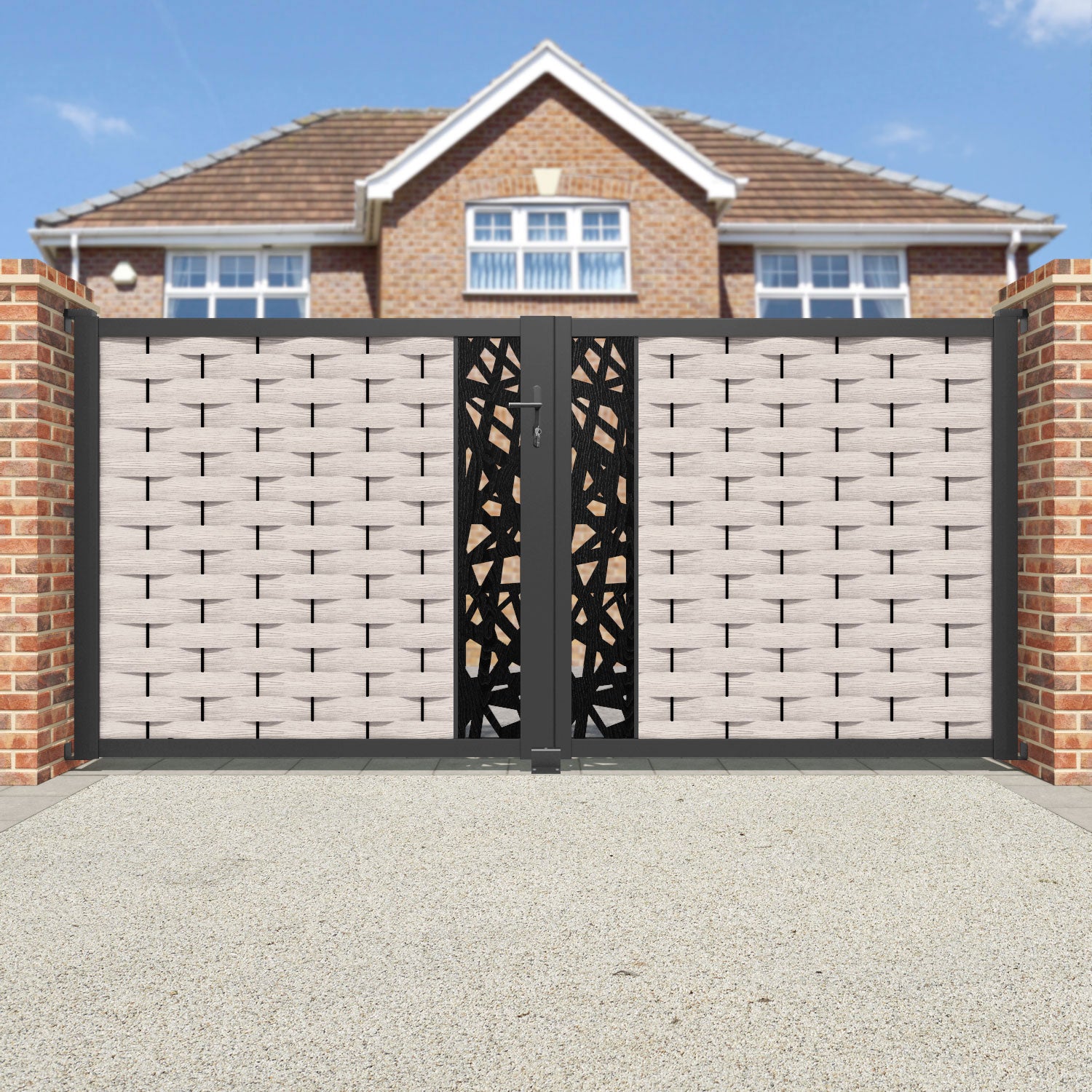 Ripple Prism Straight Top Driveway Gate - Mid Stone - Middle Screen