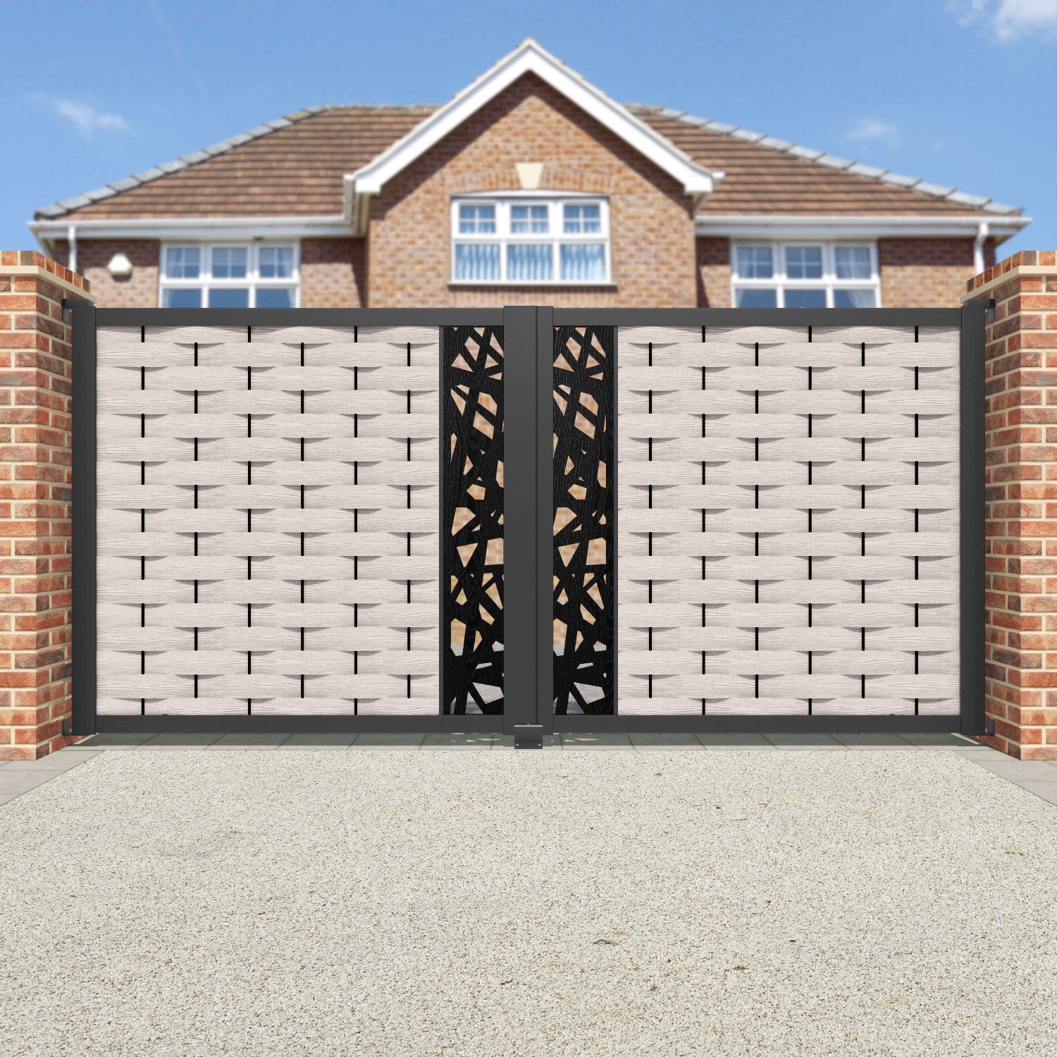 Ripple Prism Straight Top Driveway Gate - Mid Stone - Middle Screen