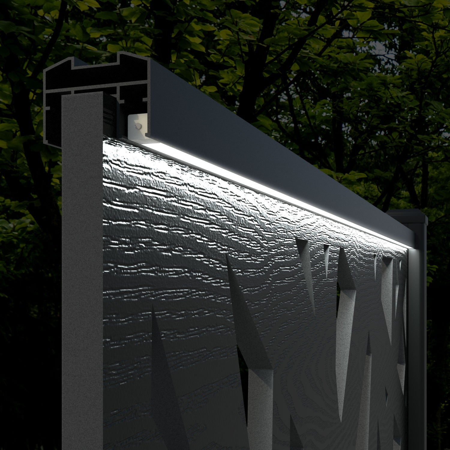 Ripple Prism Fence Panel - Anthracite - with our aluminium posts