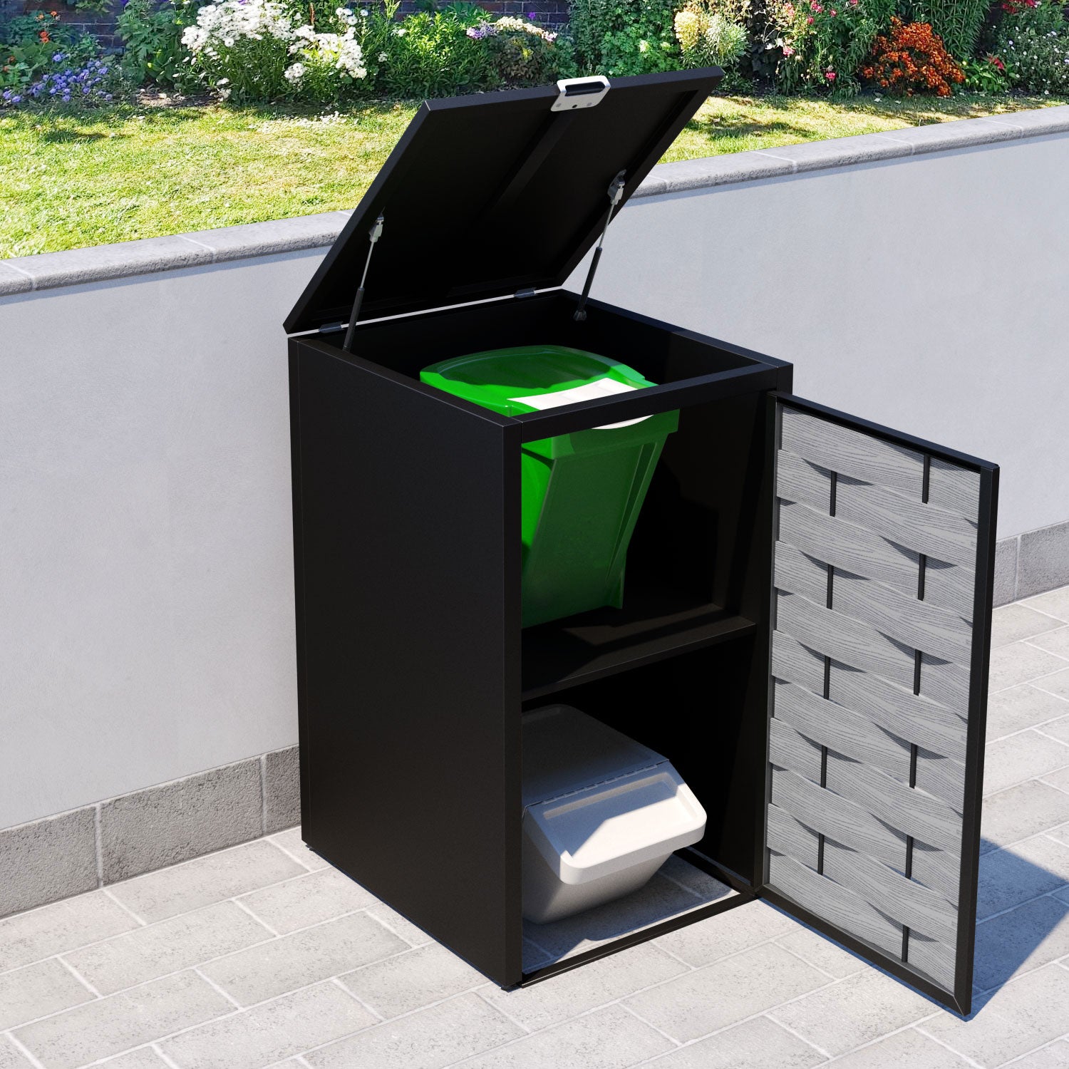 Black 1 Bin Store with Ripple Door Slat