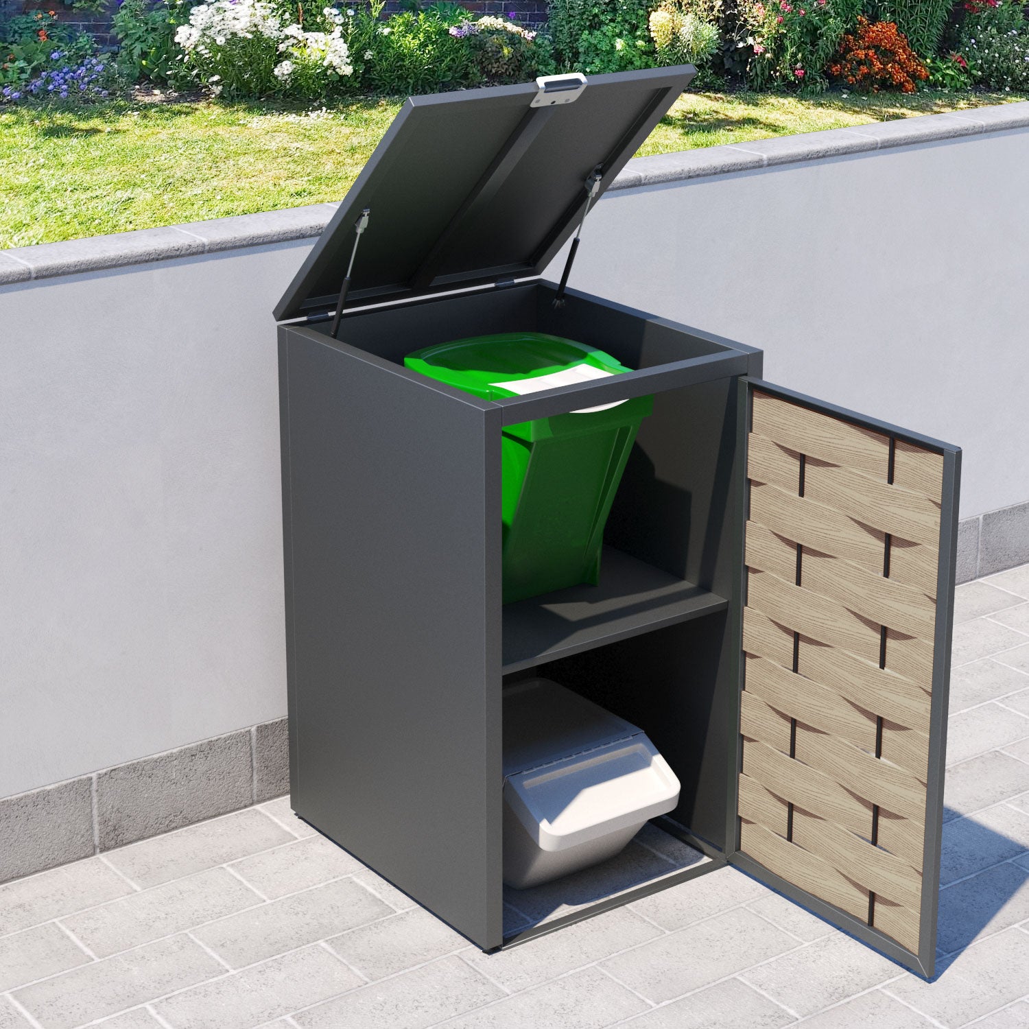 Grey 1 Bin Store with Ripple Door Slat