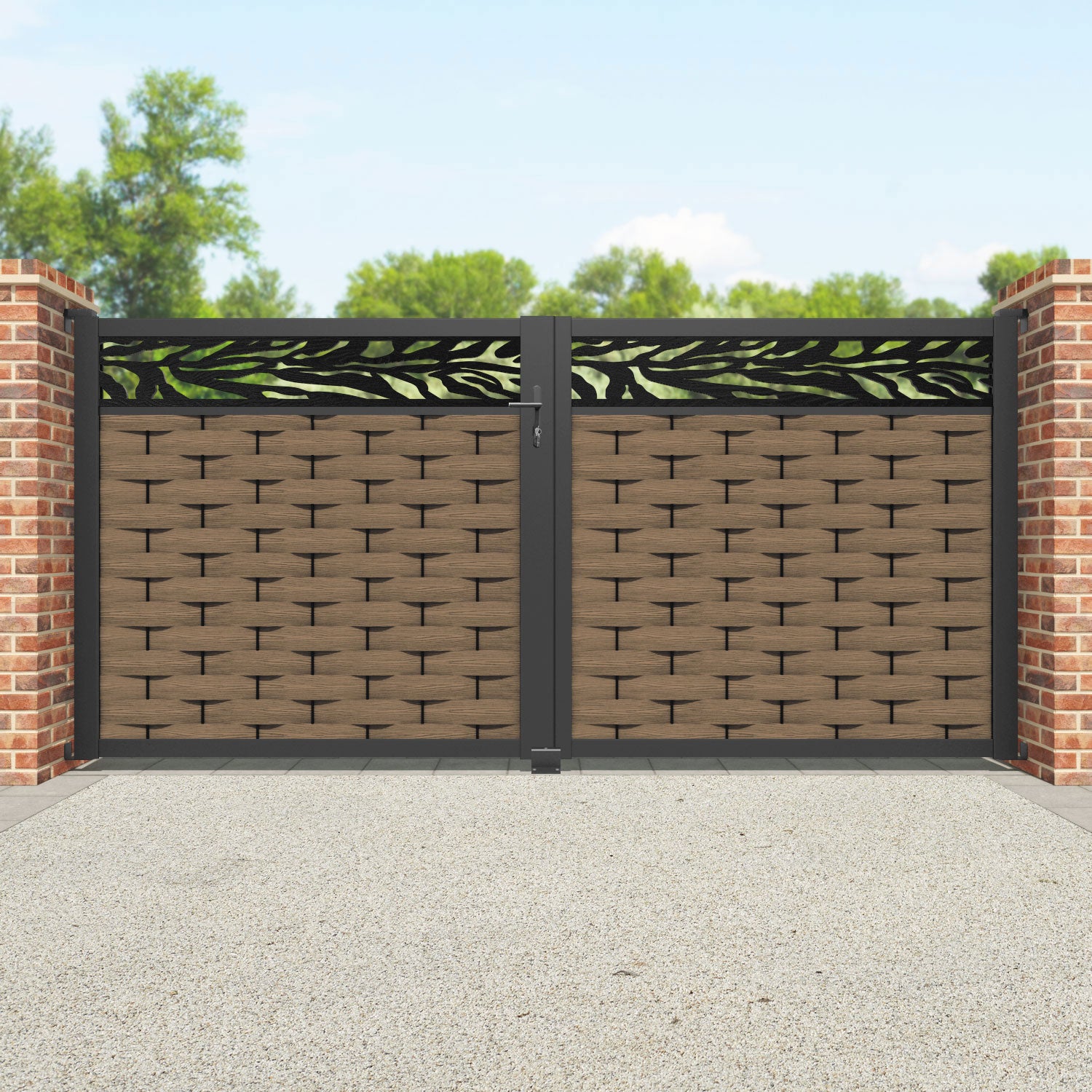 Ripple Malawi Straight Top Driveway Gate - Teak - Top Screen