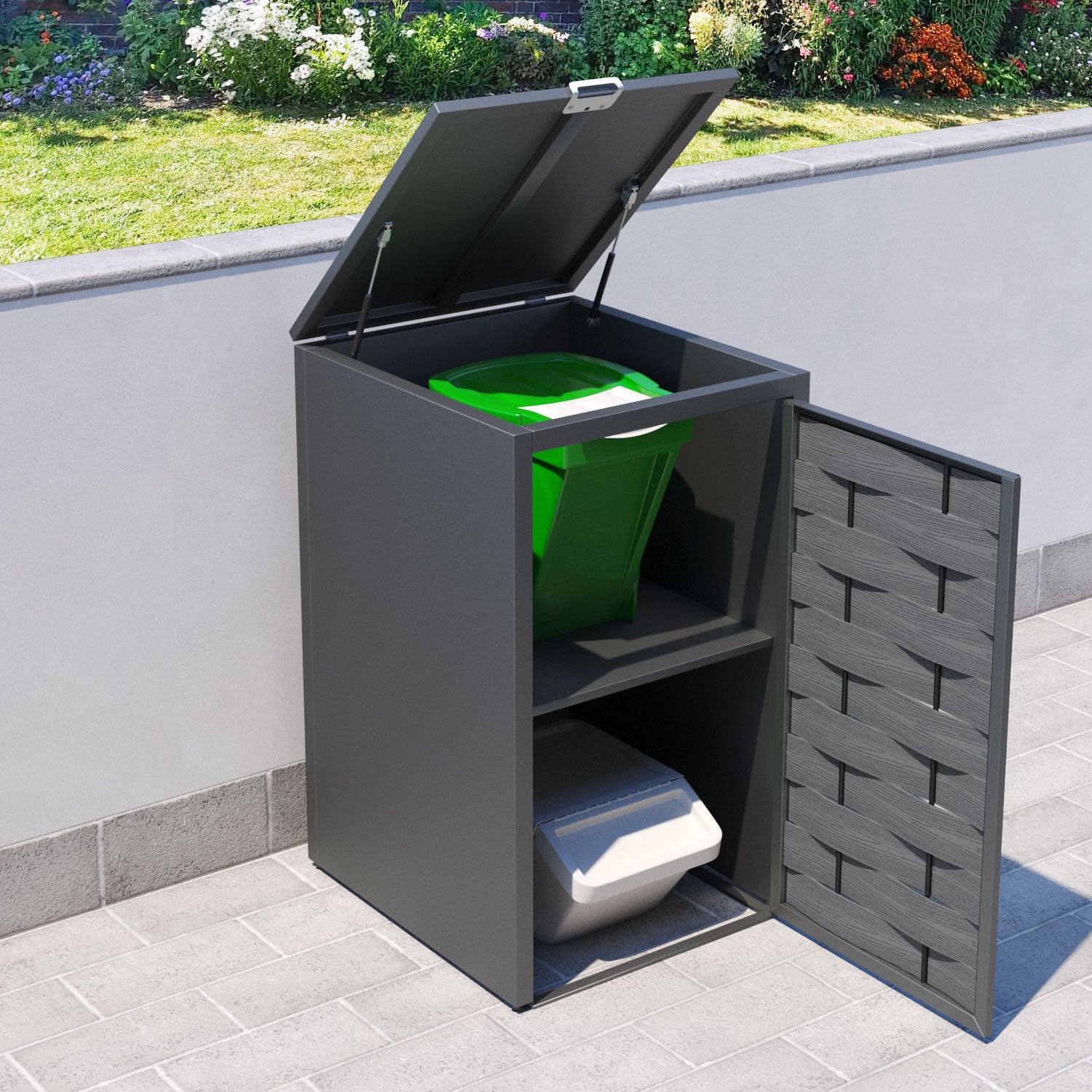 Grey 1 Bin Store with Ripple Door Slat