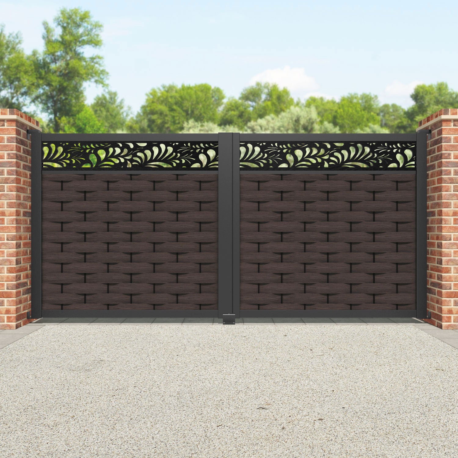 Ripple Petal Straight Top Driveway Gate - Mid Brown - Top Screen