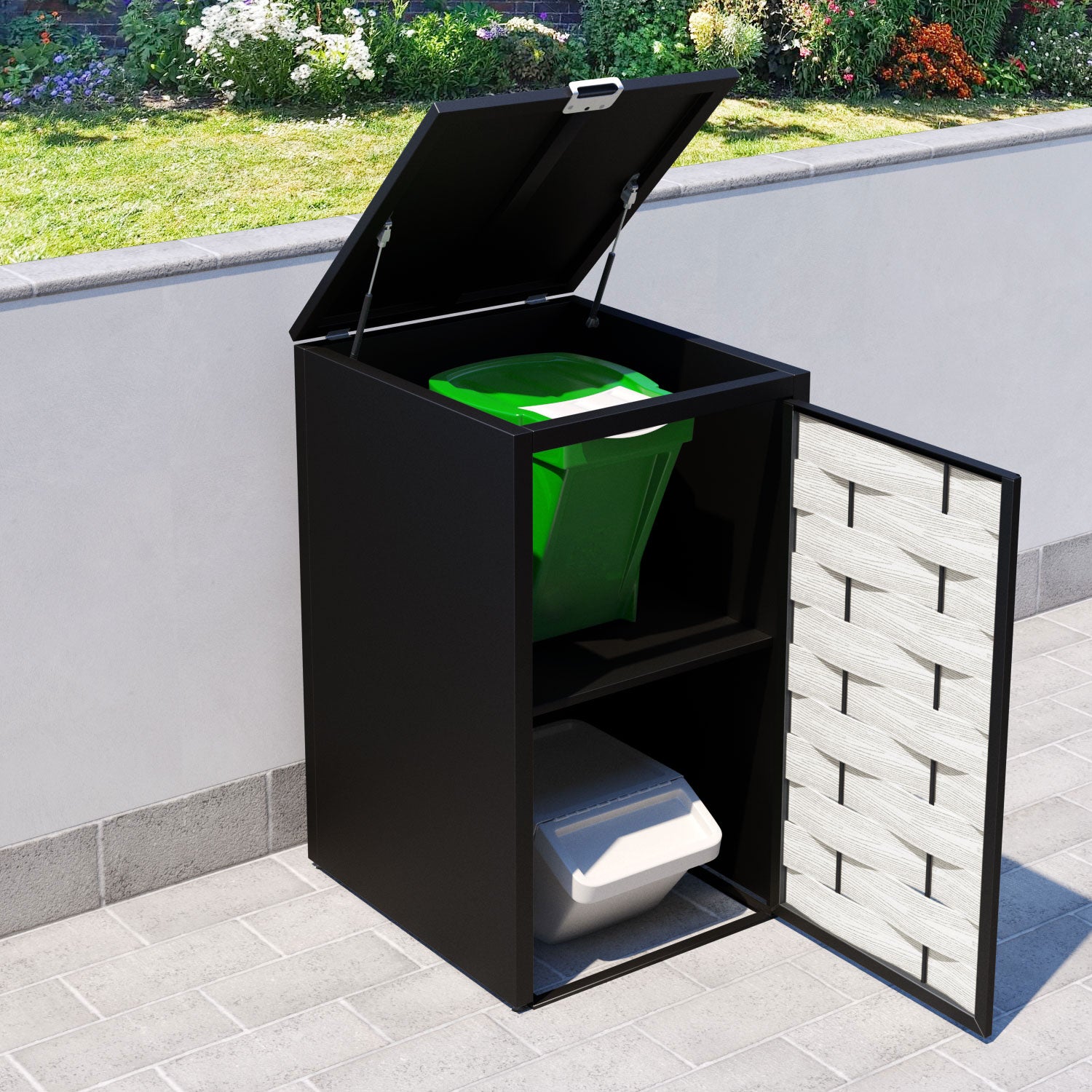 Black 1 Bin Store with Ripple Door Slat