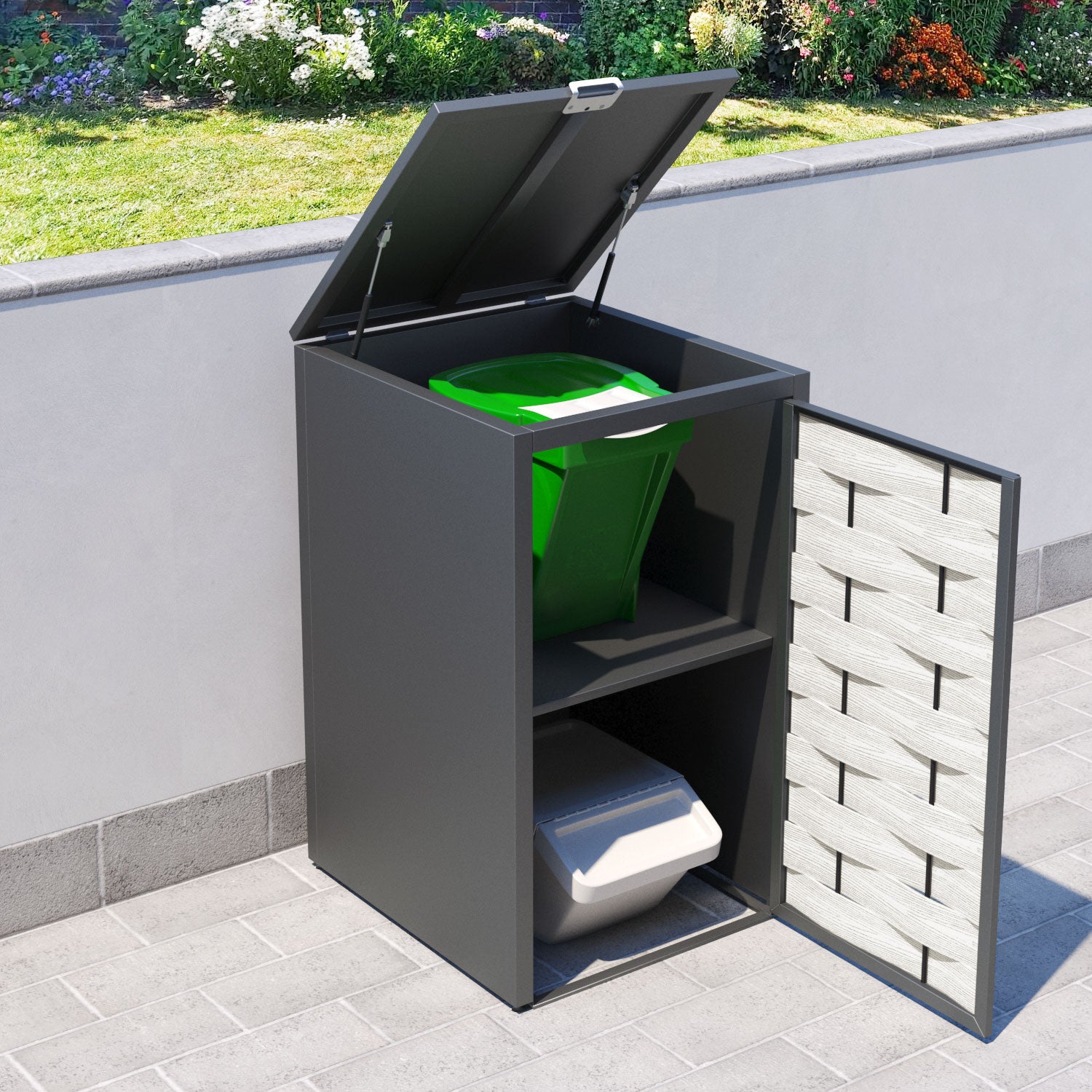 Grey 1 Bin Store with Ripple Door Slat