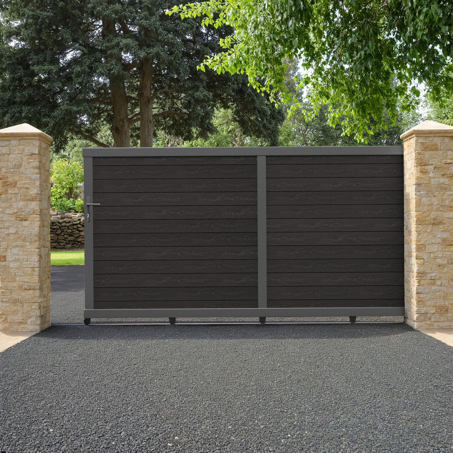 Classic Dark Oak Sliding Driveway Gate