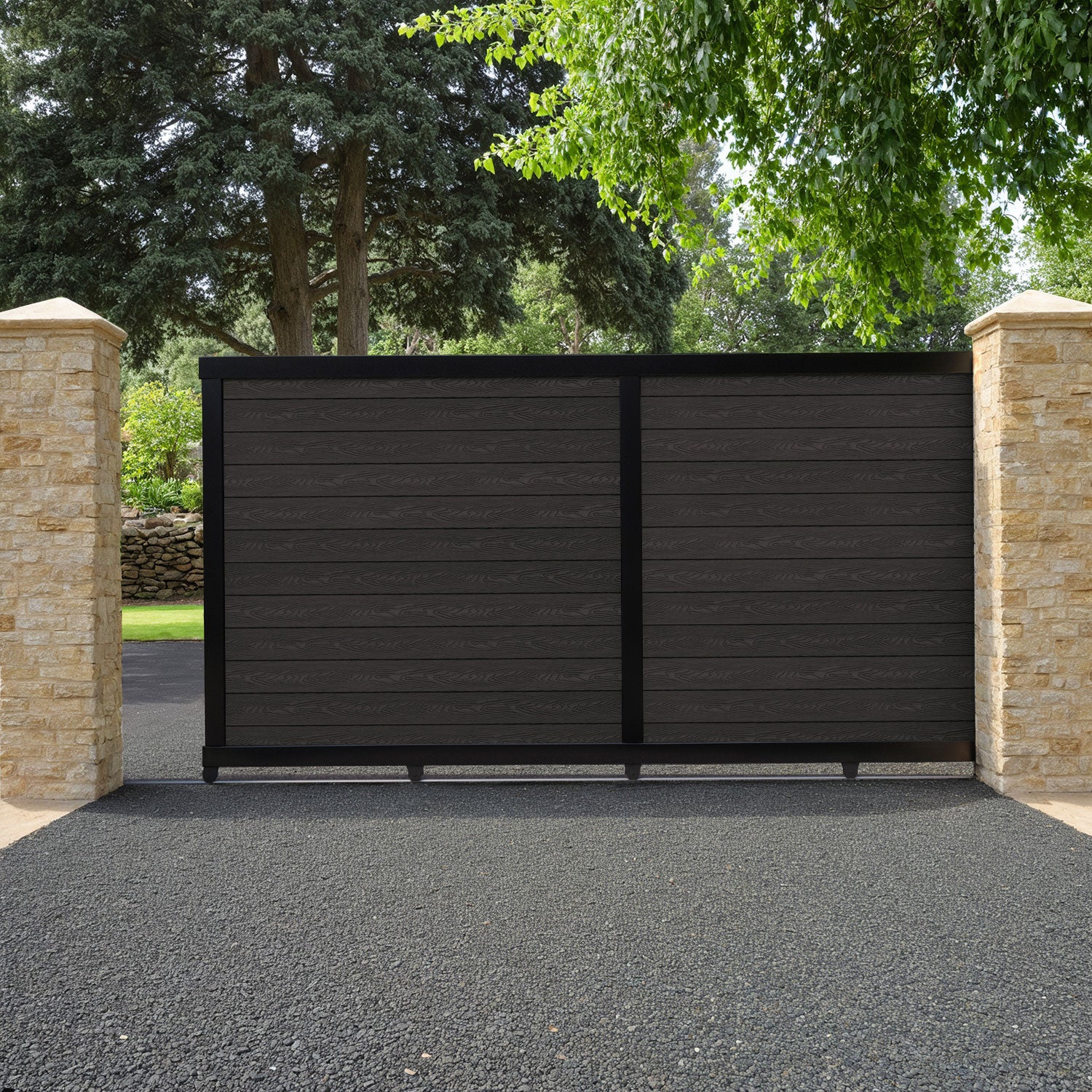 Classic Dark Oak Sliding Driveway Gate
