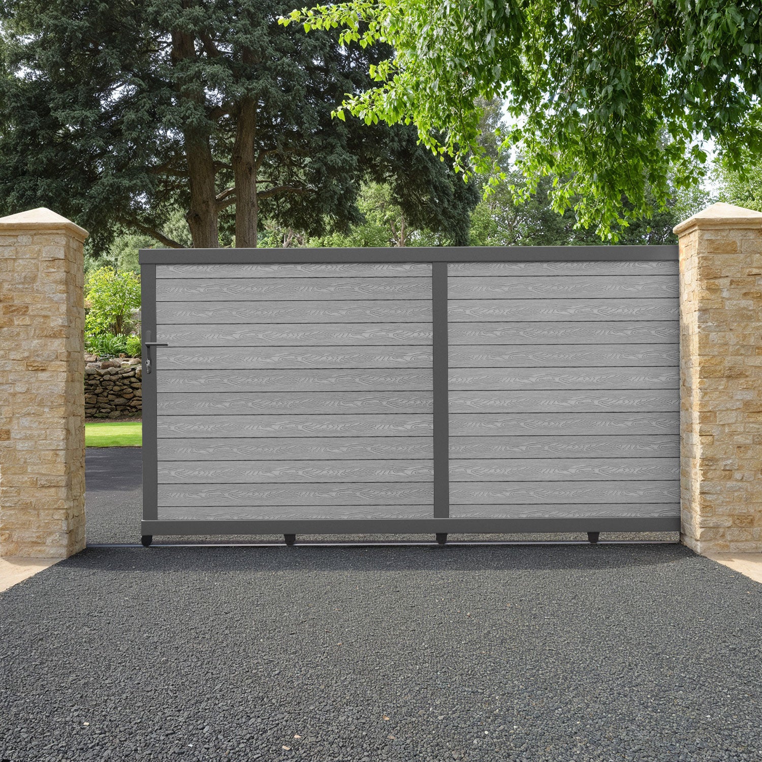 Classic Light Grey Sliding Driveway Gate