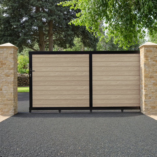 Classic Light Oak Sliding Driveway Gate