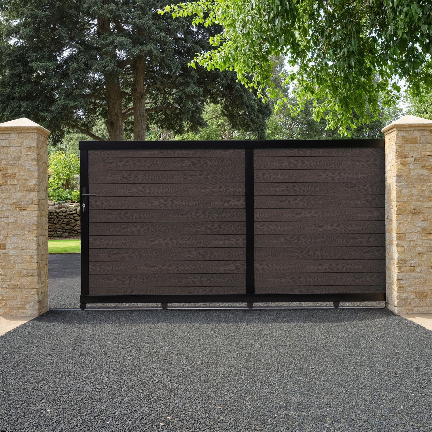 Classic Mid Brown Sliding Driveway Gate