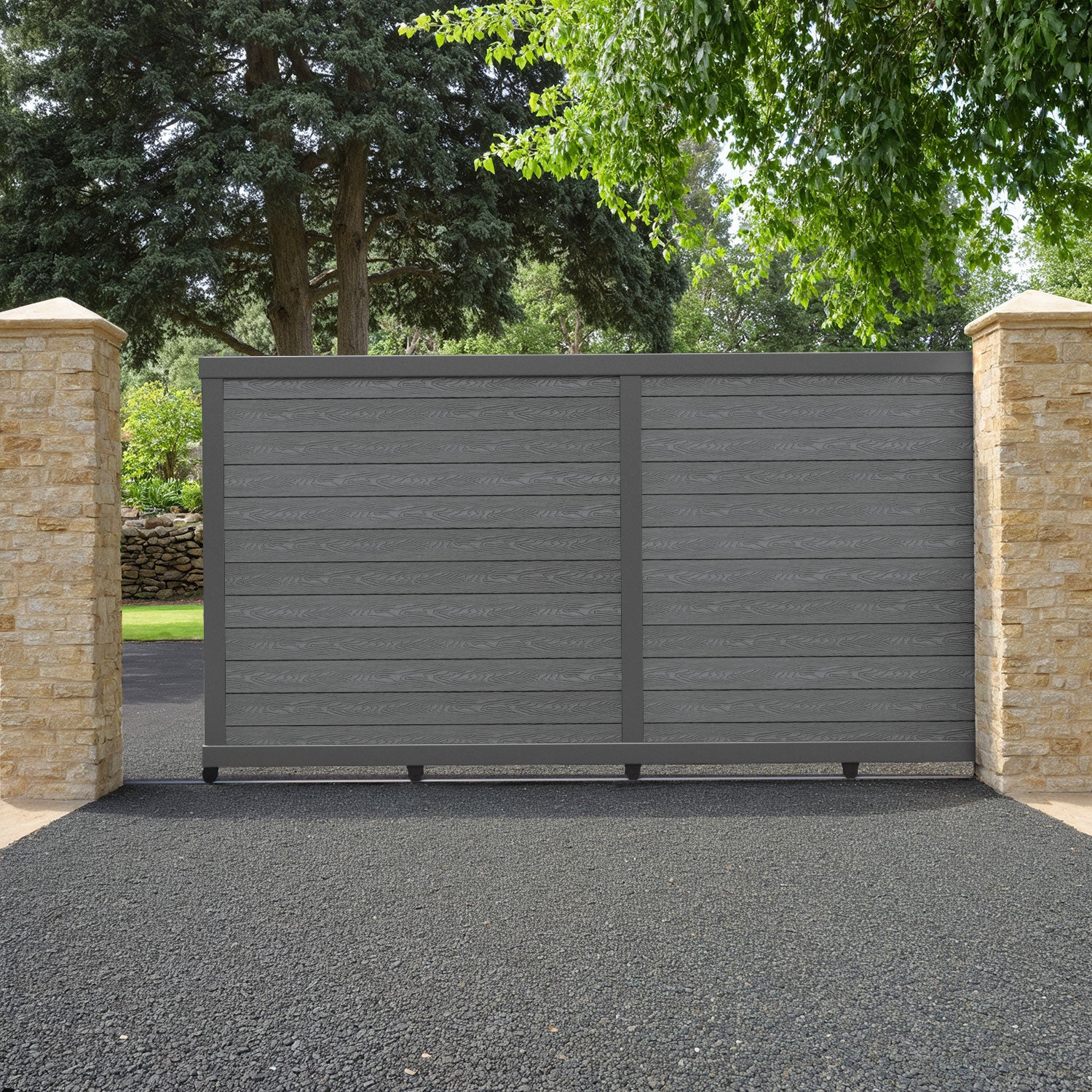 Classic Mid Grey Sliding Driveway Gate
