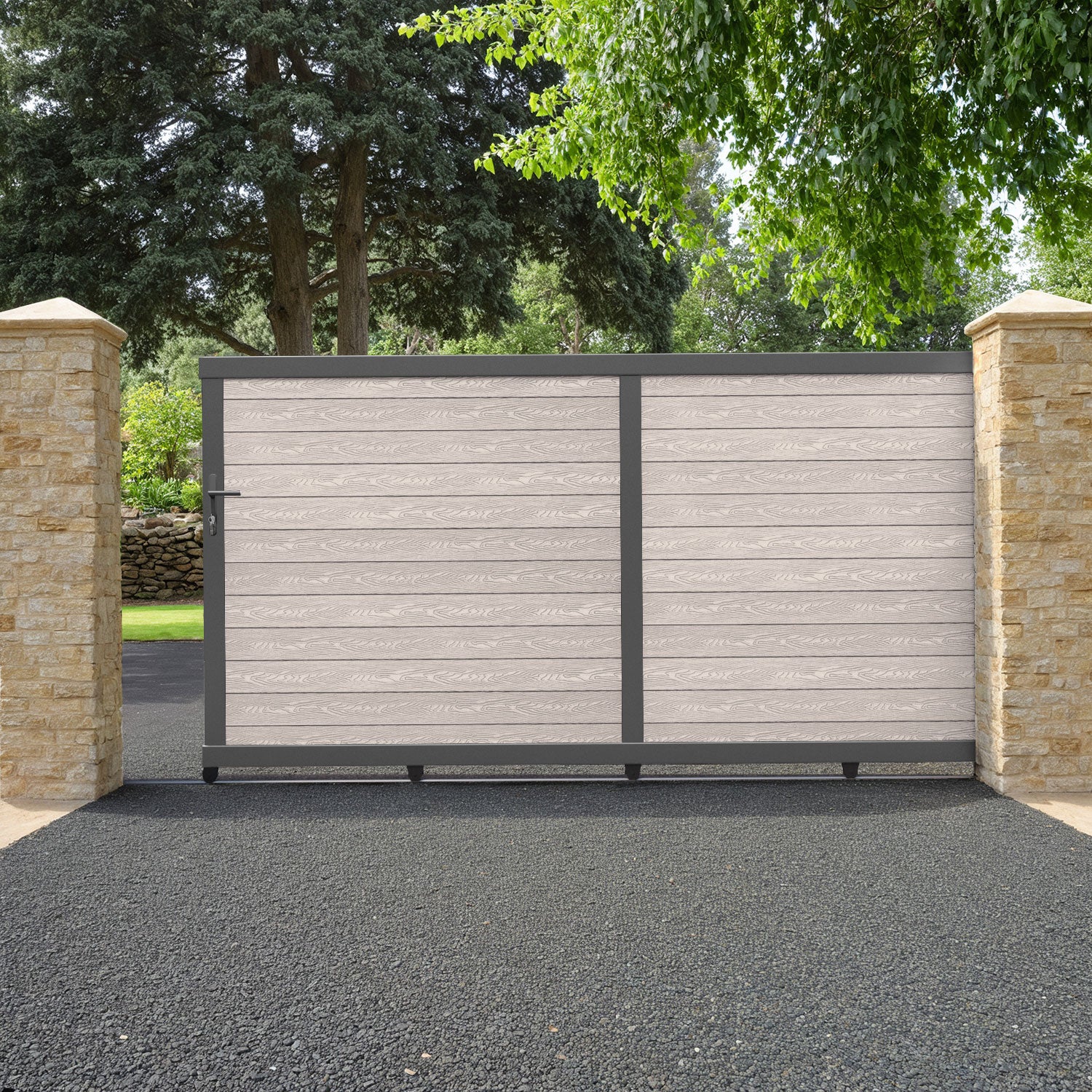 Classic Mid Stone Sliding Driveway Gate