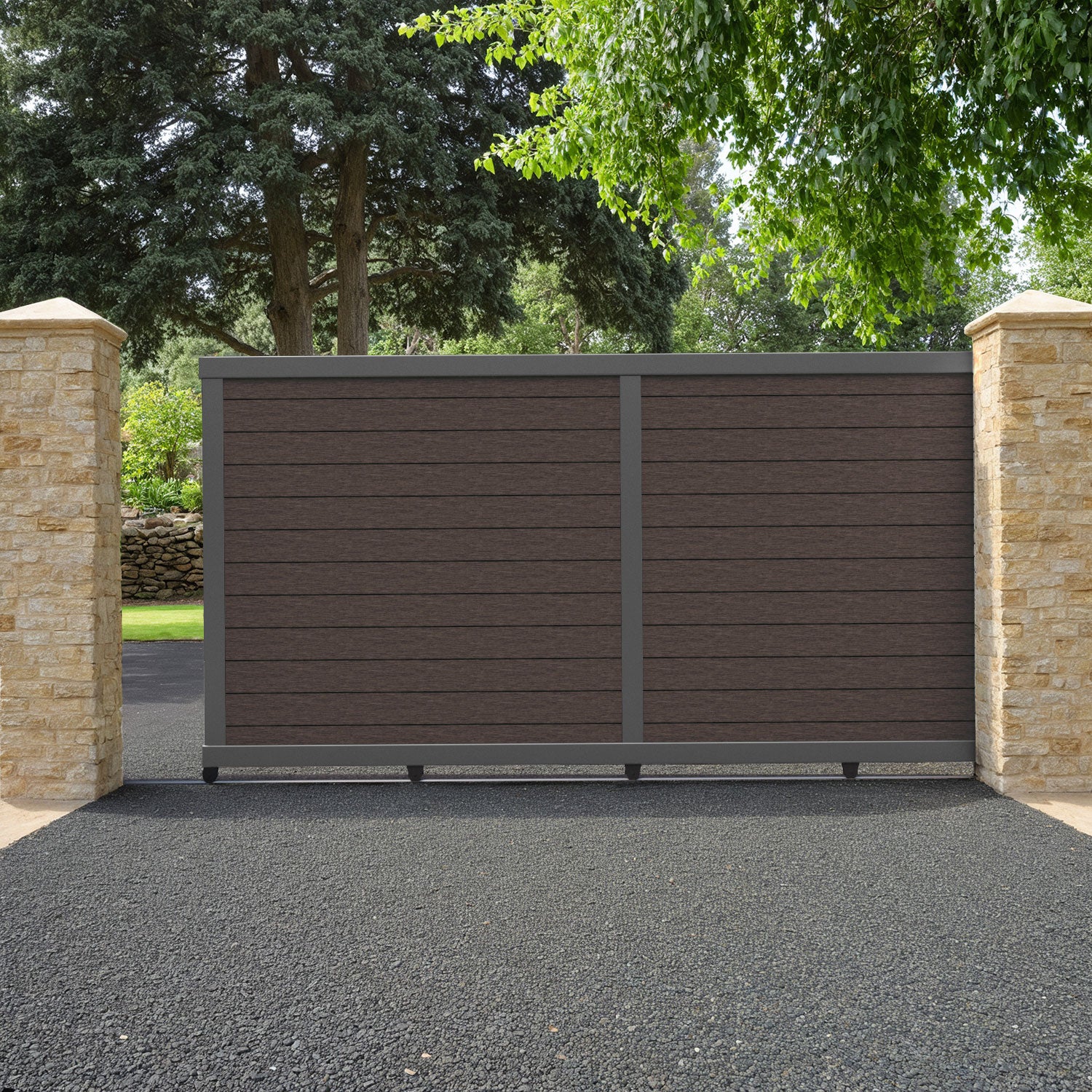 Fusion Mid Brown Sliding Driveway Gate