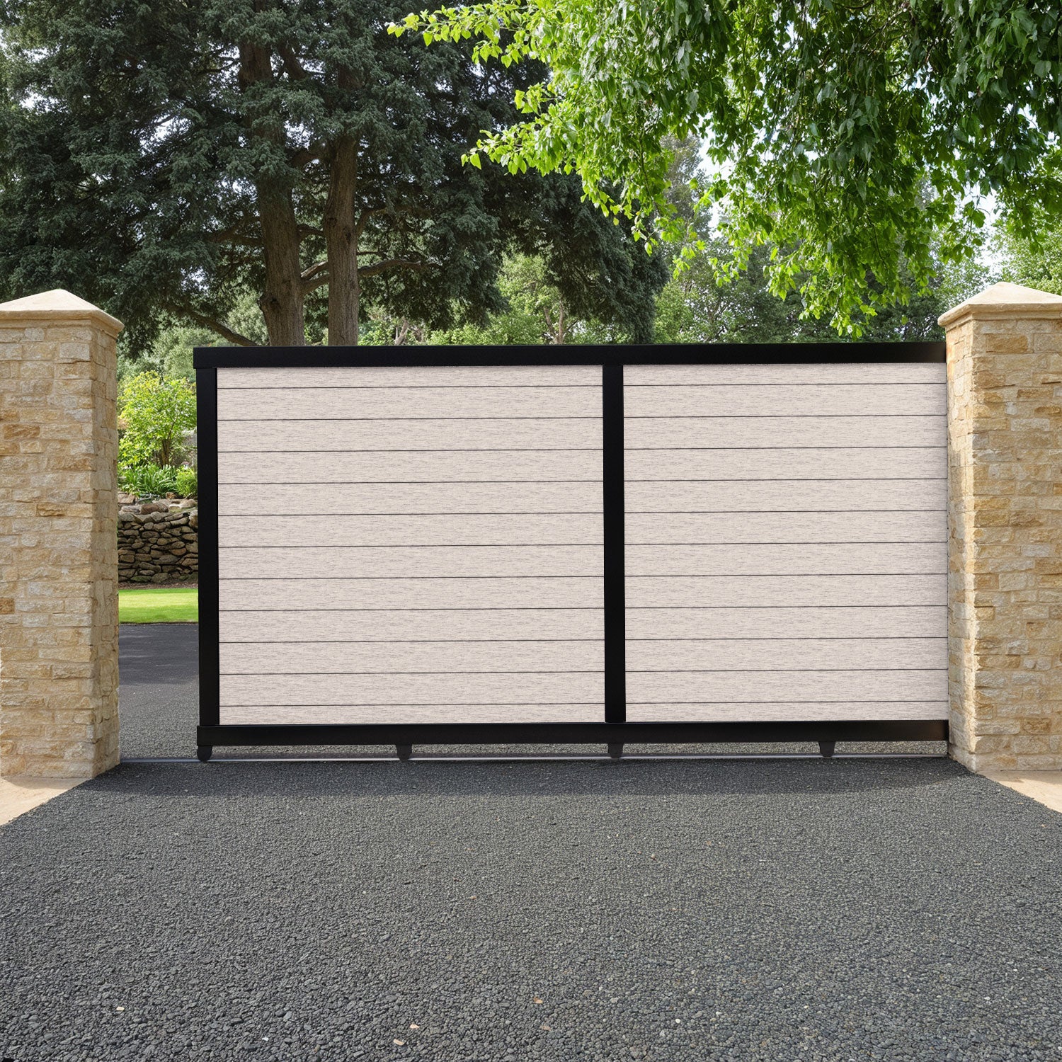 Fusion Mid Stone Sliding Driveway Gate