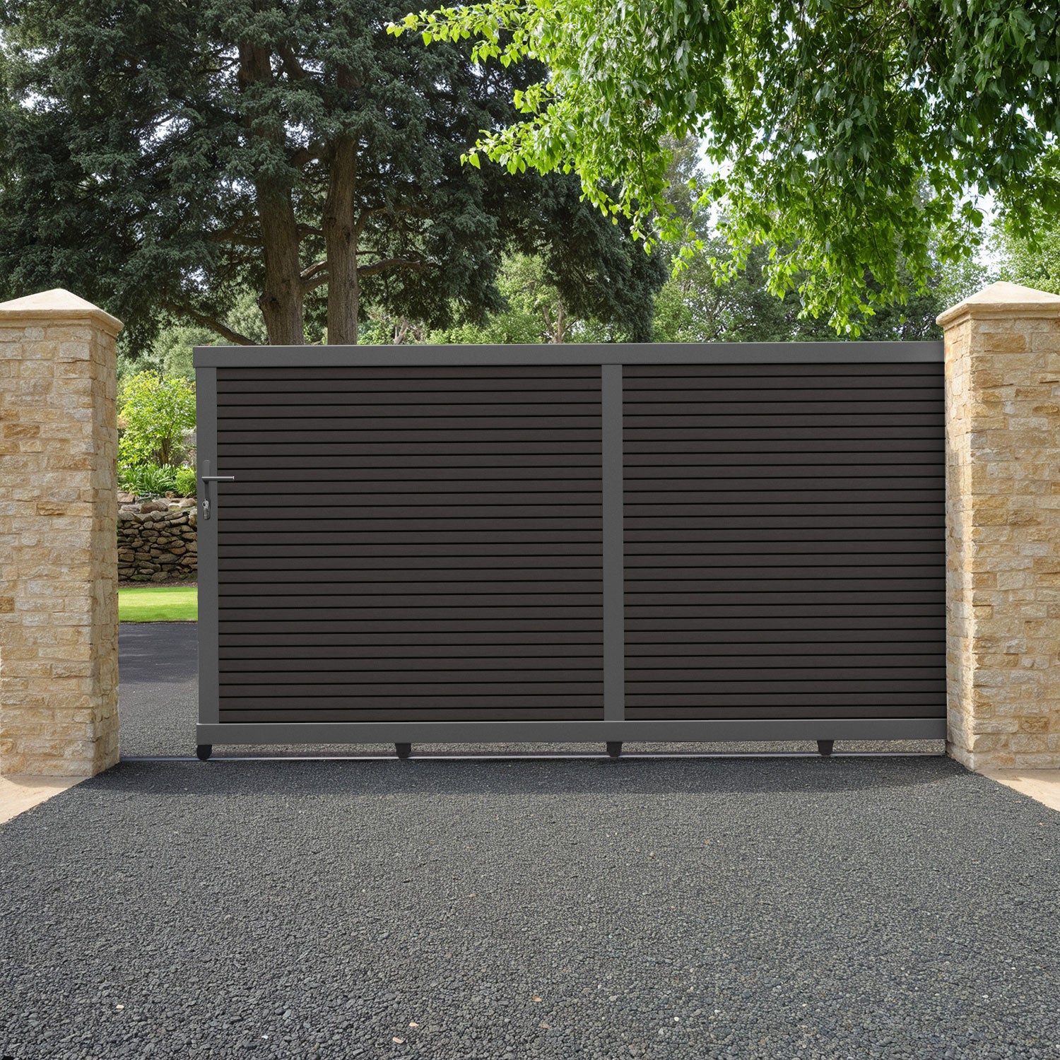 Hudson Dark Oak Sliding Driveway Gate