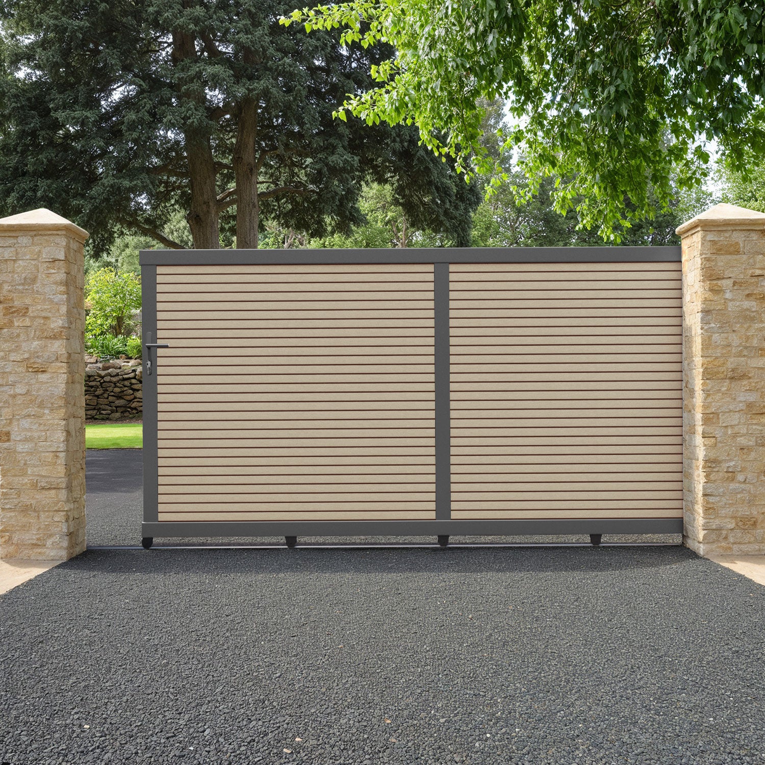 Hudson Light Oak Sliding Driveway Gate