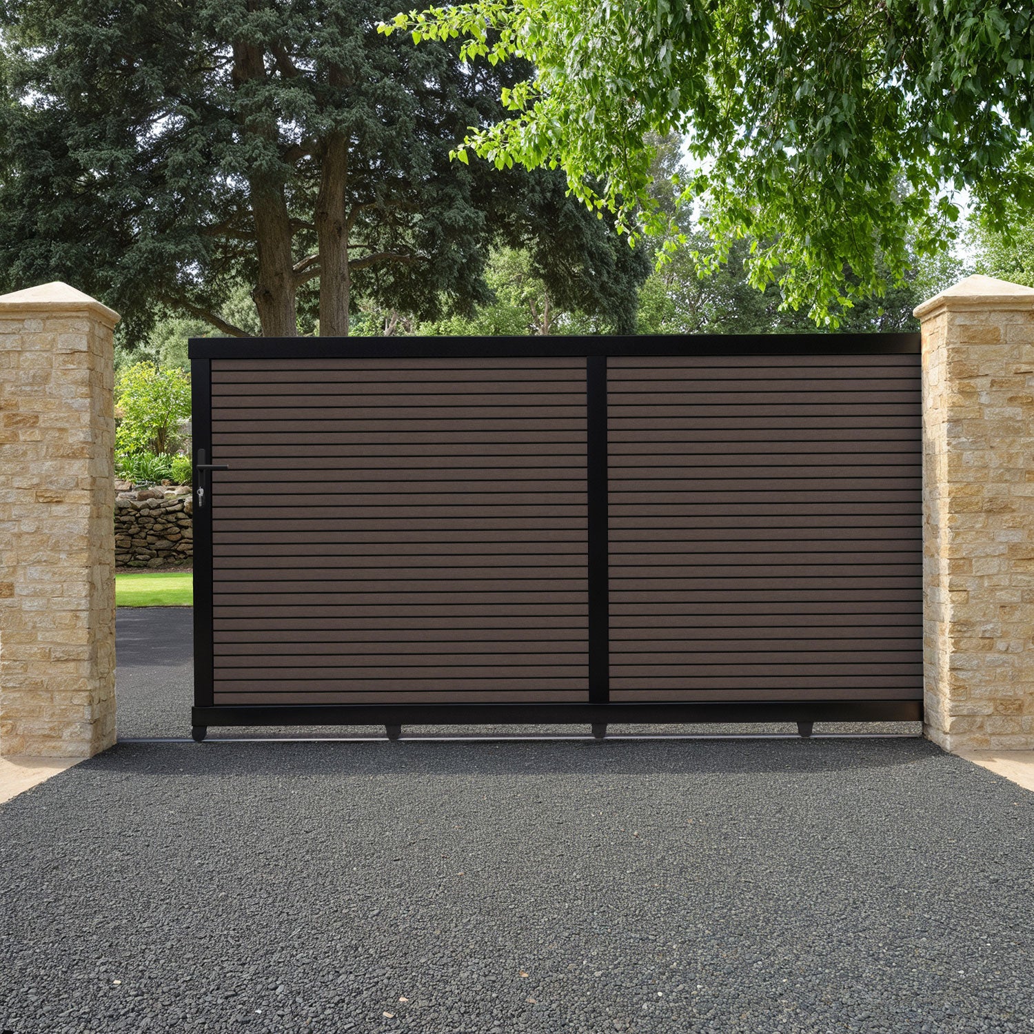 Hudson Mid Brown Sliding Driveway Gate