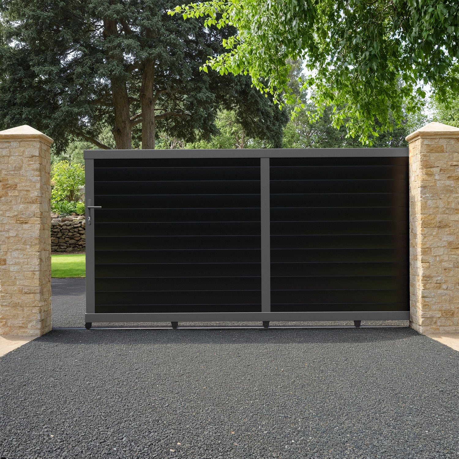 Salone Aluminium Sliding Driveway Gate - Black