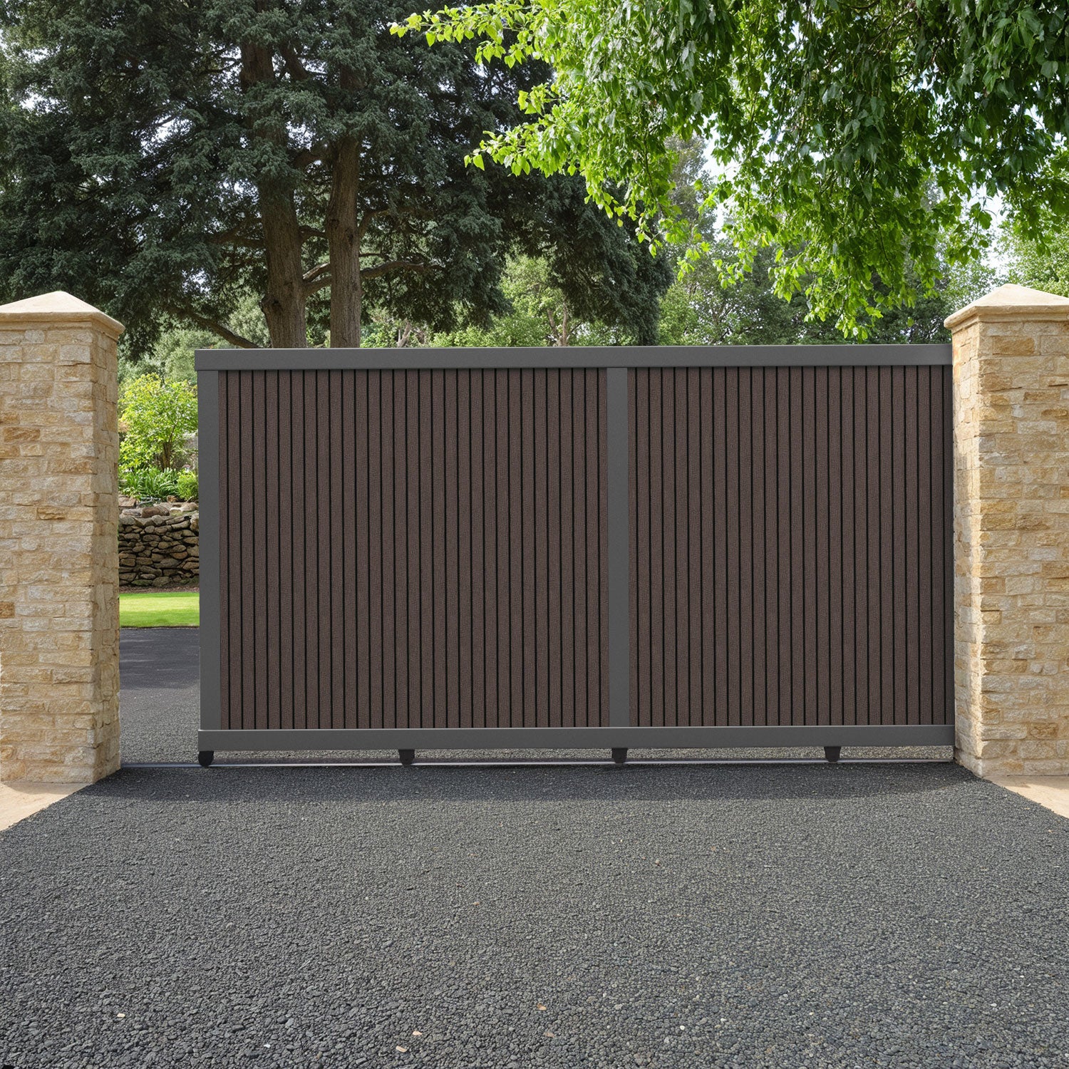 Virtis Mid Brown Sliding Driveway Gate