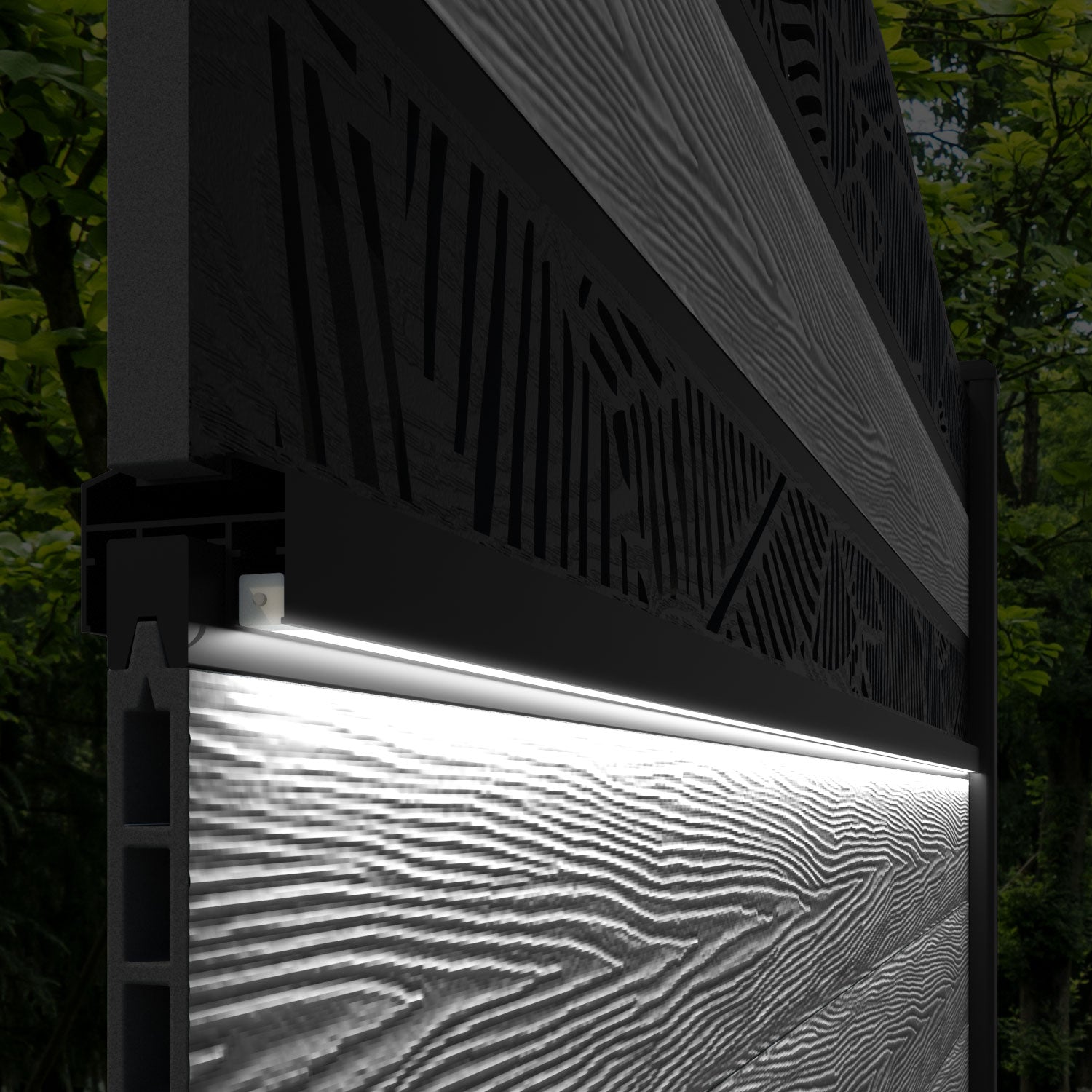 Classic Feather Curved Top Split Screen Fence Panel - Dark Grey - with our aluminium posts