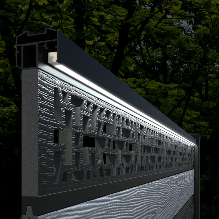 Classic Kumo Split Screen Fence Panel - Mid Stone - with our aluminium posts