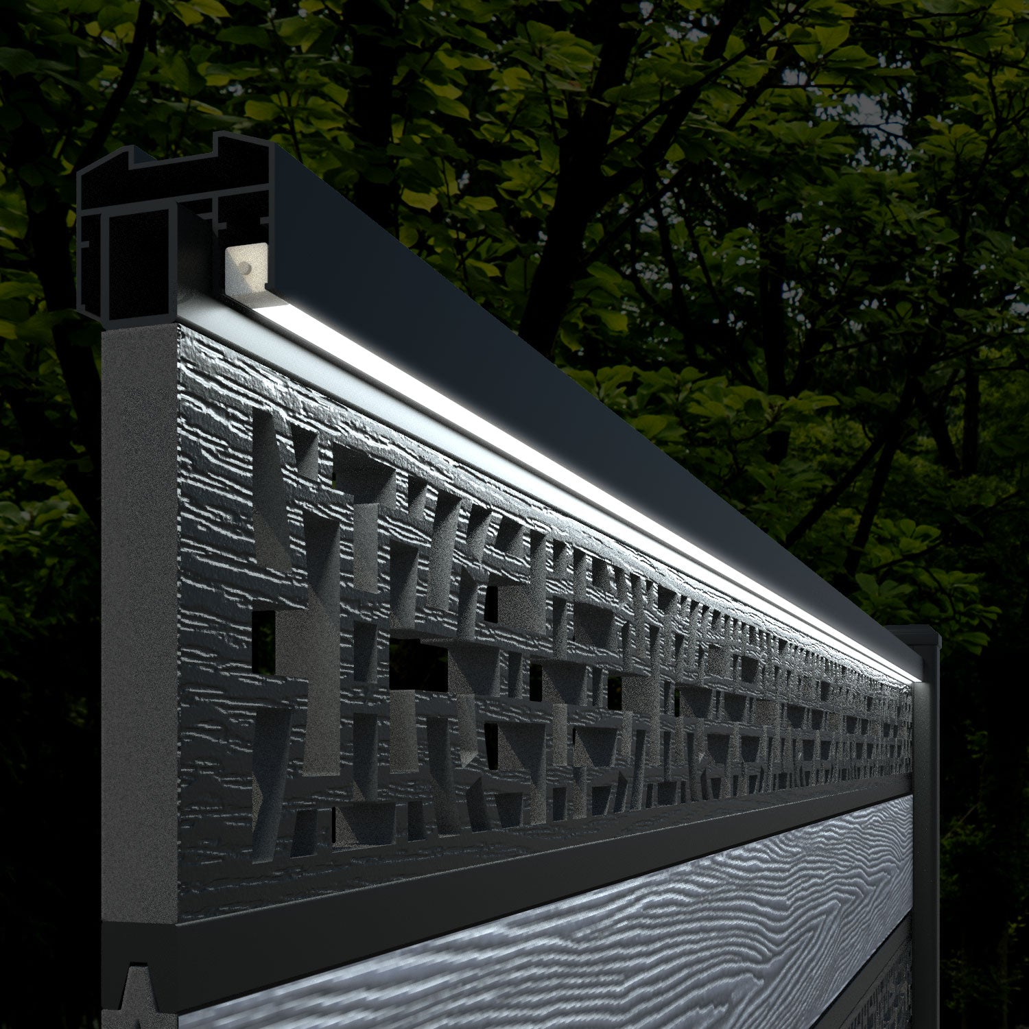 Classic Kumo Split Screen Fence Panel - Dark Grey - with our composite posts