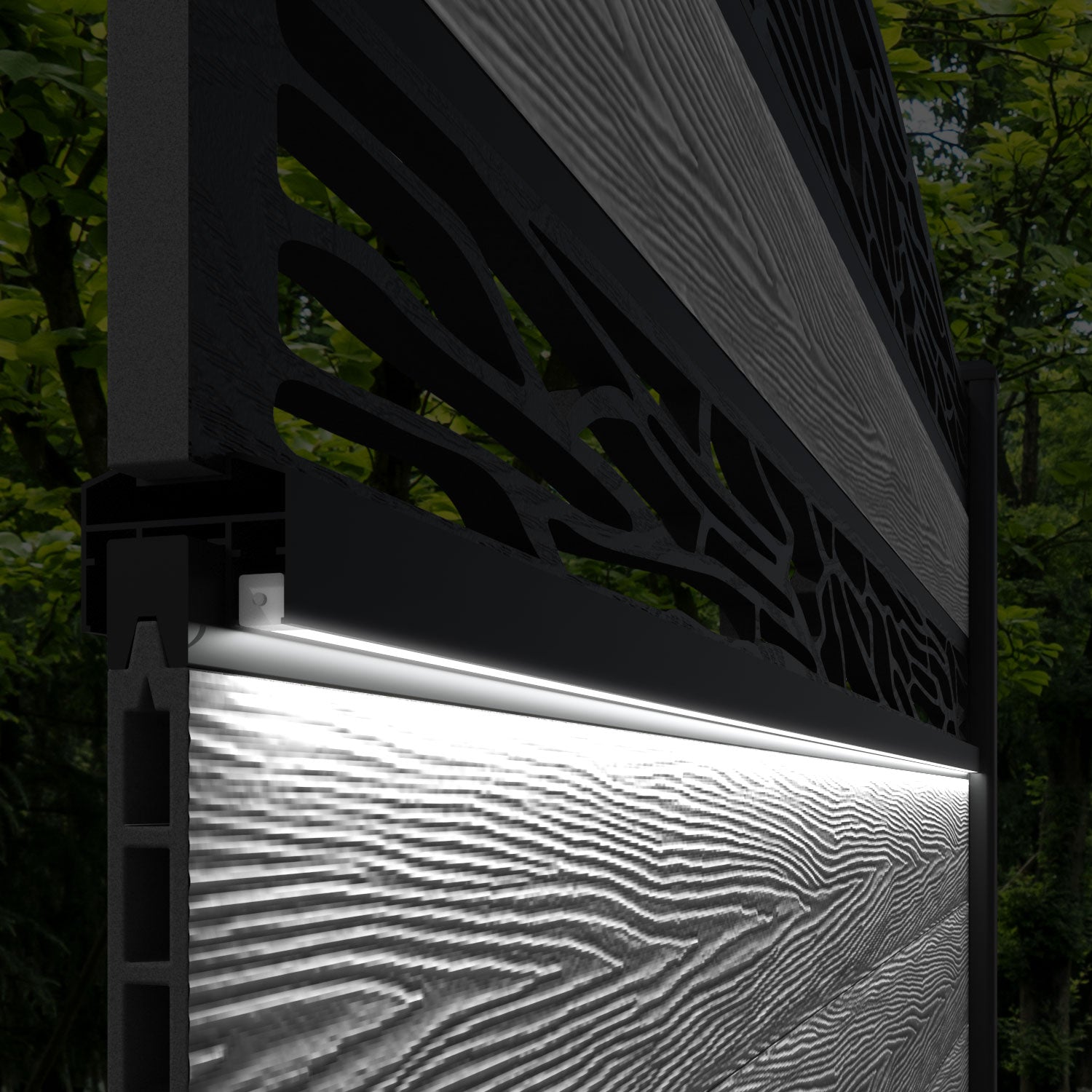 Classic Shatter Curved Top Split Screen Fence Panel - Anthracite - with our aluminium posts