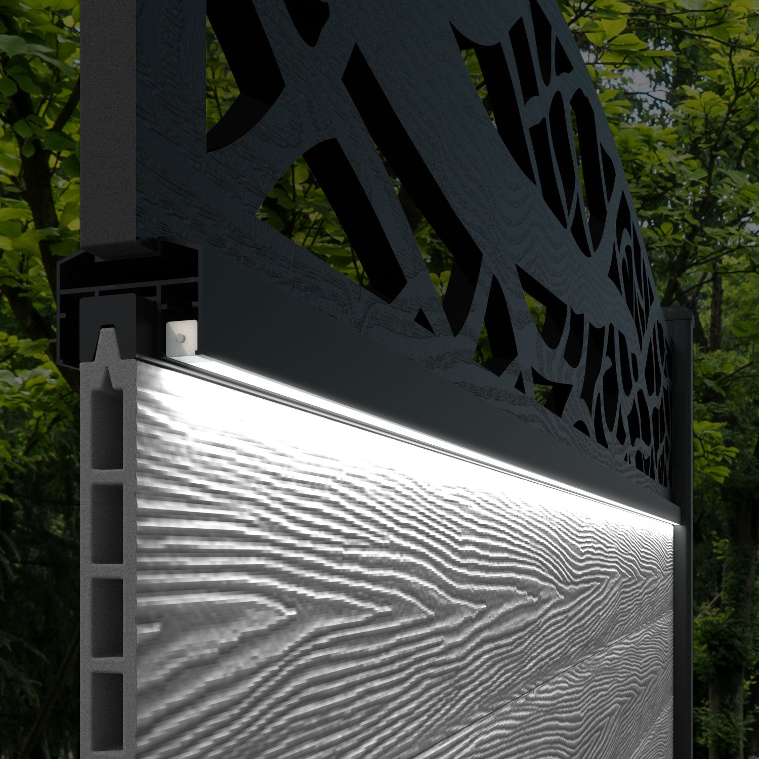 Hudson Twilight Curved Top Fence Panel - Mid Stone - with our composite posts