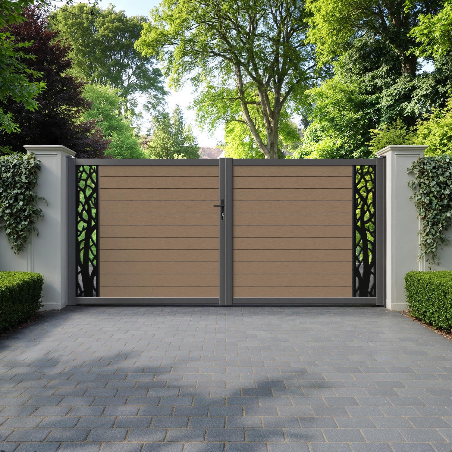Fusion Twilight Straight Top Driveway Gate - Teak - End Screen