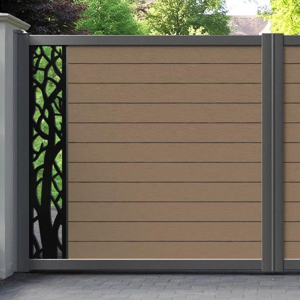 Fusion Twilight Straight Top Driveway Gate - Teak - End Screen