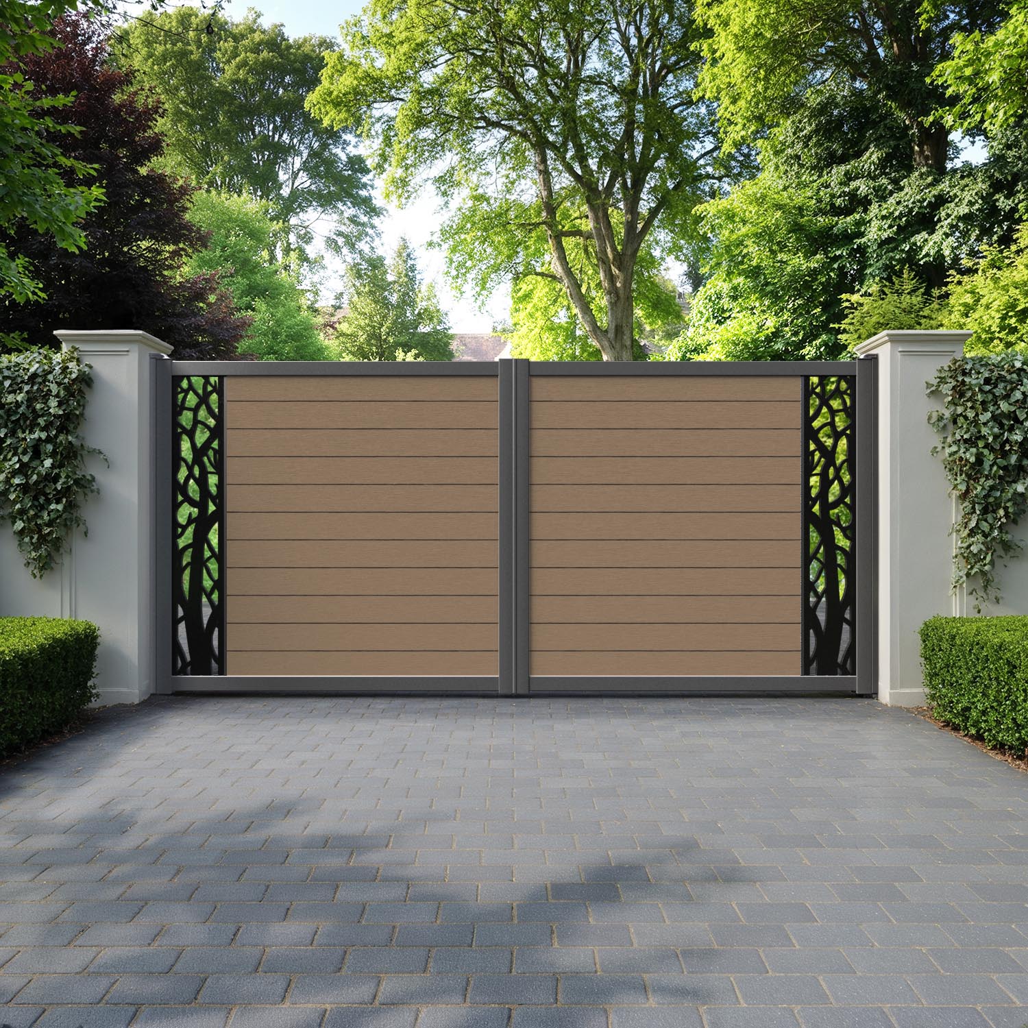 Fusion Twilight Straight Top Driveway Gate - Teak - End Screen