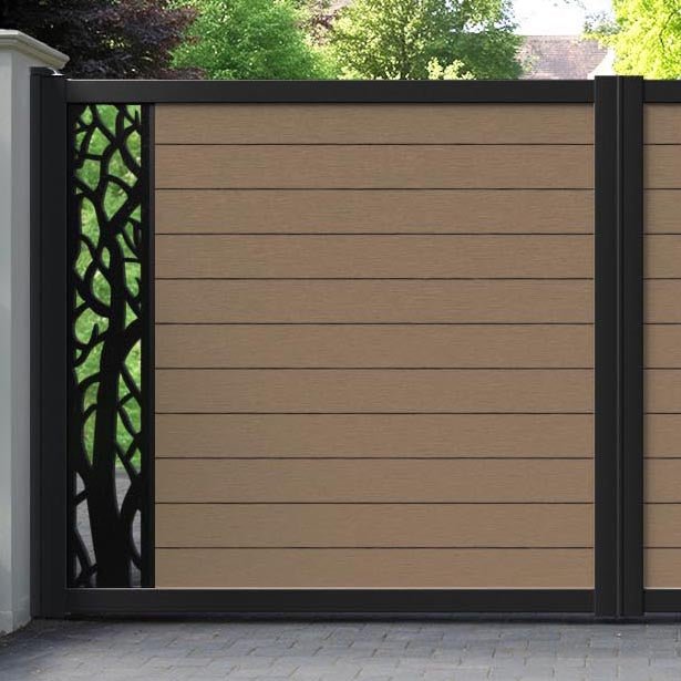 Fusion Twilight Straight Top Driveway Gate - Teak - End Screen